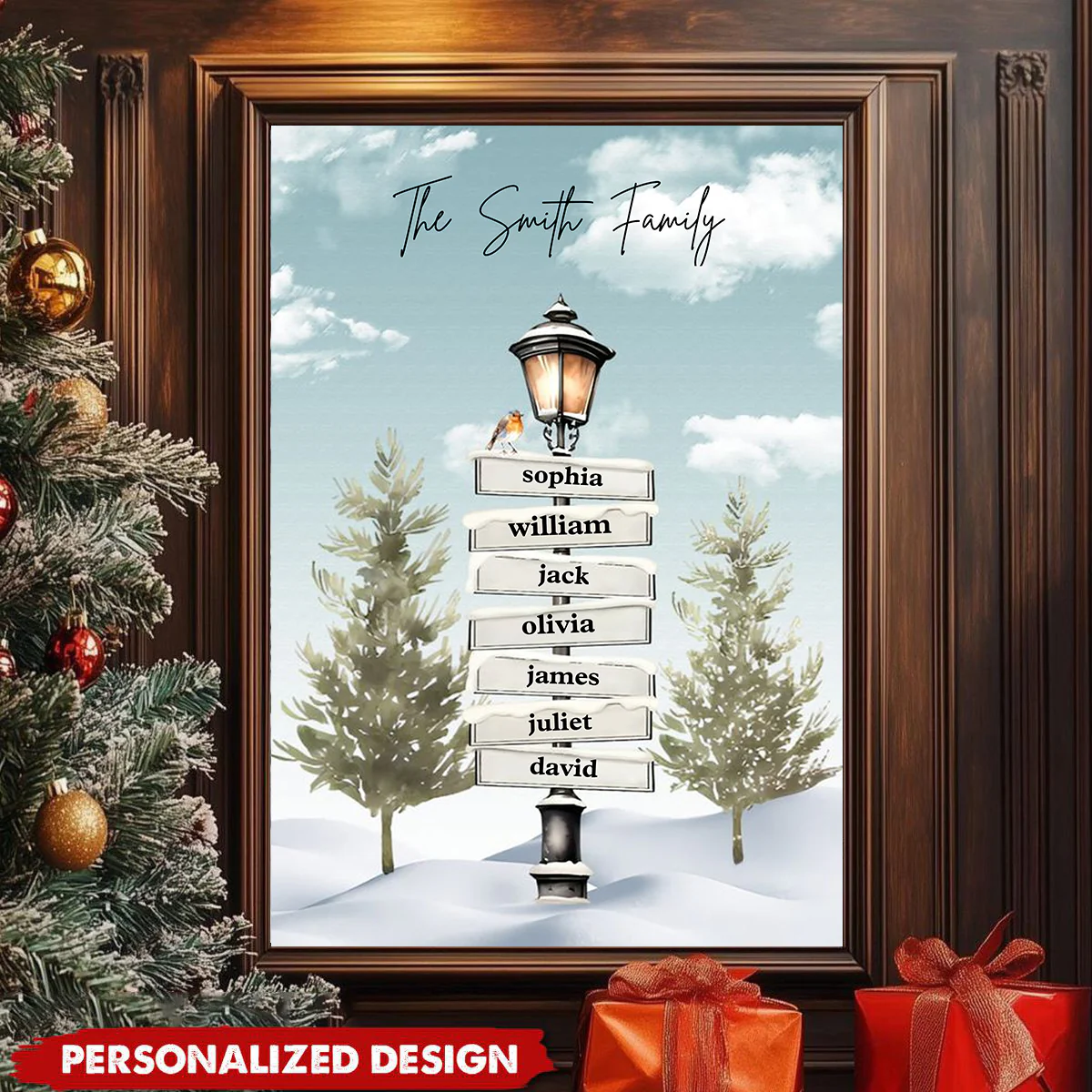 Personalized Family Christmas Tree Sign Post Canvas/Poster - Image 3