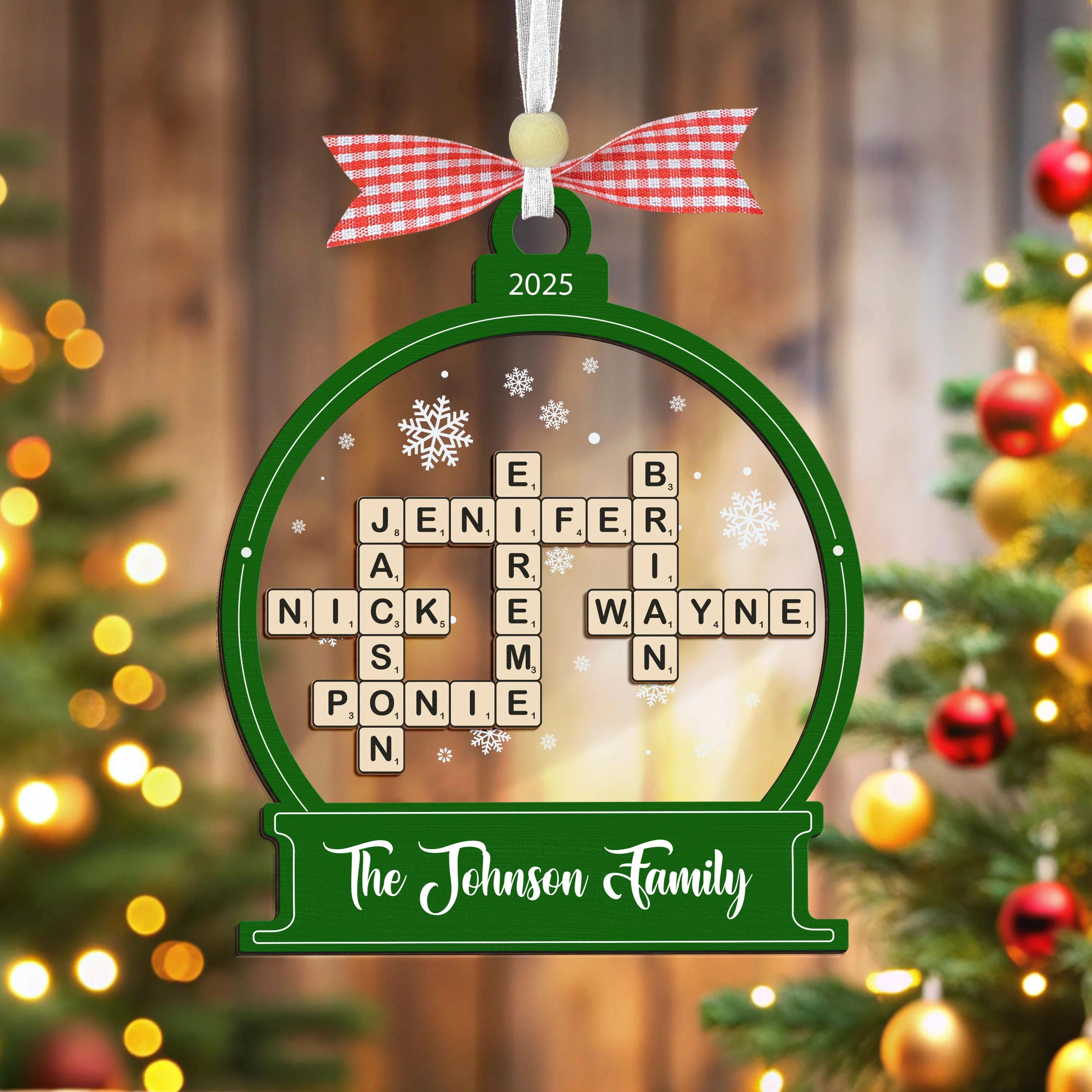 Personalized Family Crossword Christmas Custom Scrabble Ornament - Image 2