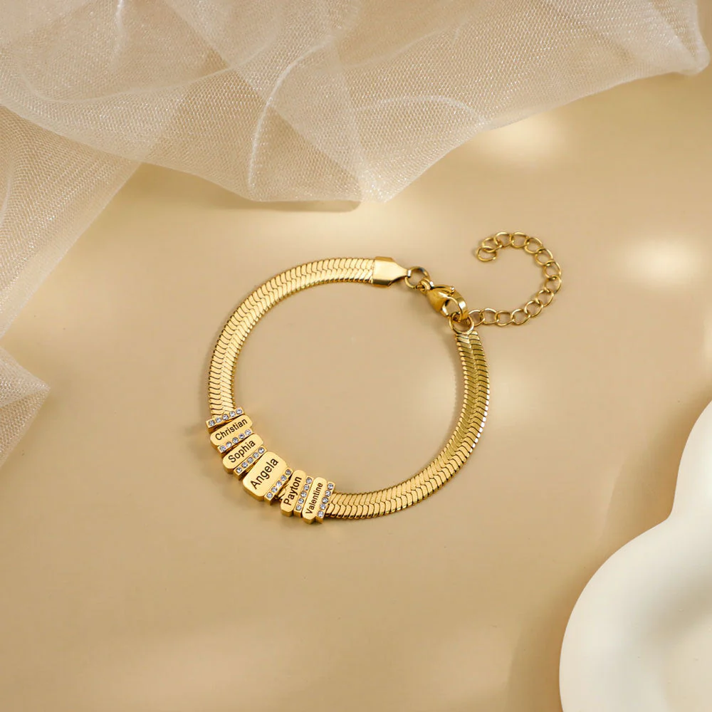 Personalized Family/Firends Name Bead Flat Snake Chain Bracelet - Image 3
