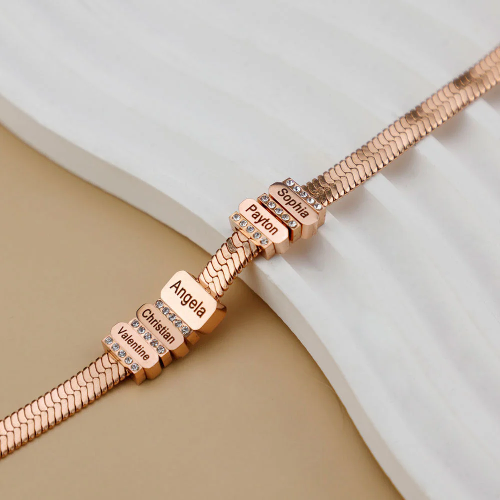 Personalized Family/Firends Name Bead Flat Snake Chain Bracelet - Image 4