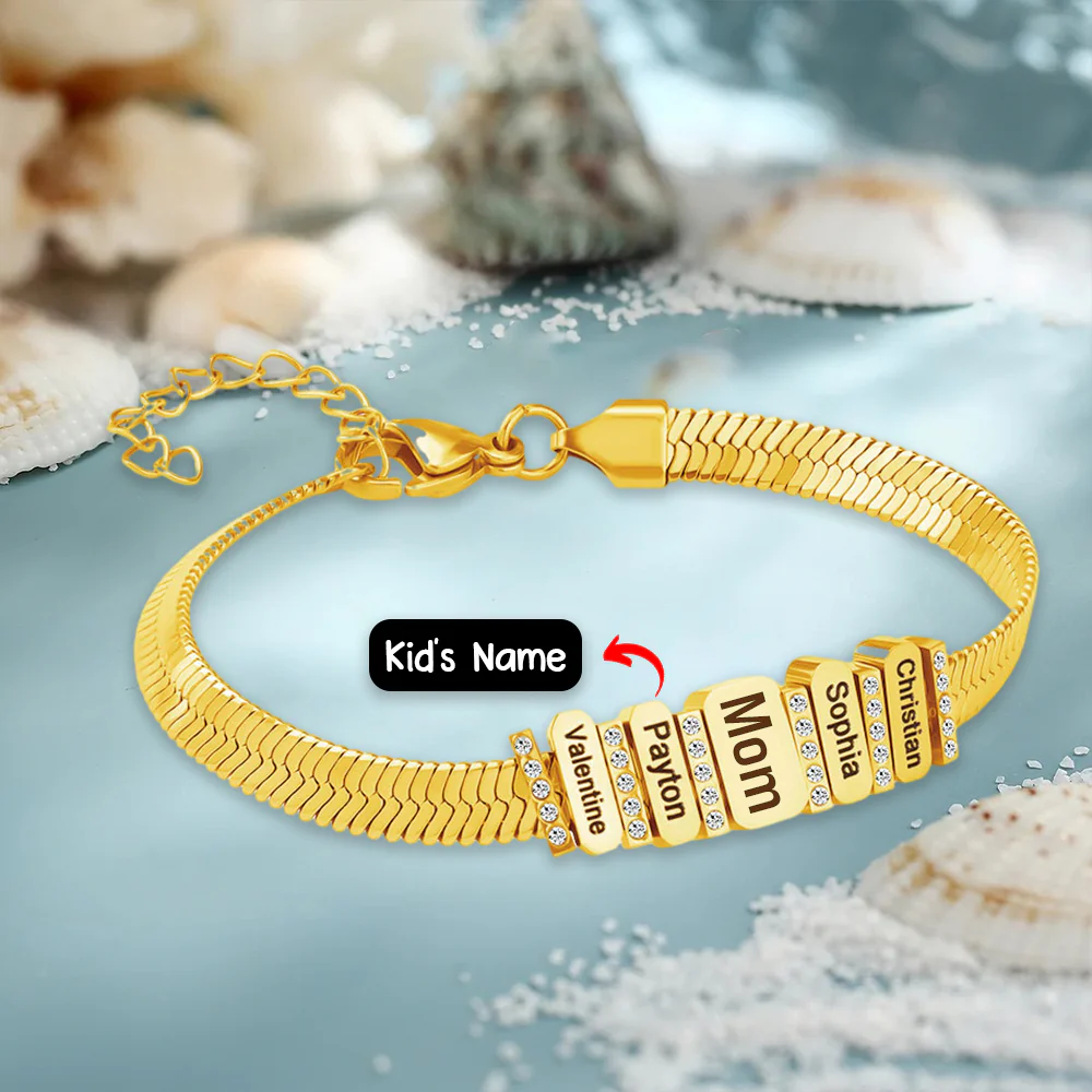 Personalized Family/Firends Name Bead Flat Snake Chain Bracelet - Image 5