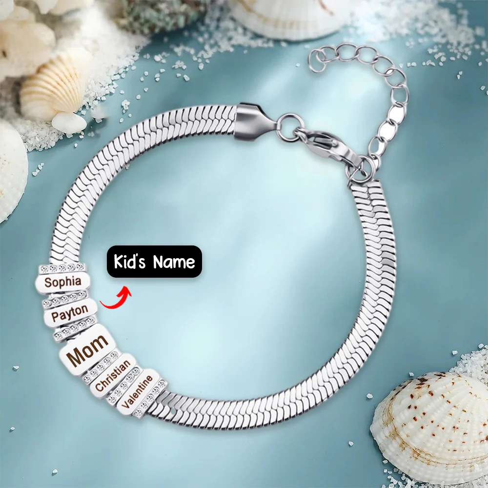 Personalized Family/Firends Name Bead Flat Snake Chain Bracelet - Image 6