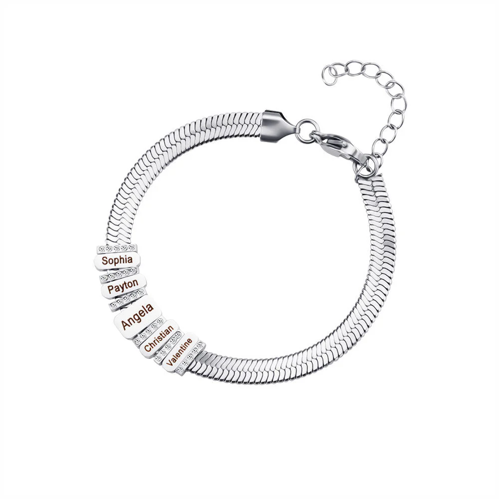 Personalized Family/Firends Name Bead Flat Snake Chain Bracelet - Image 7