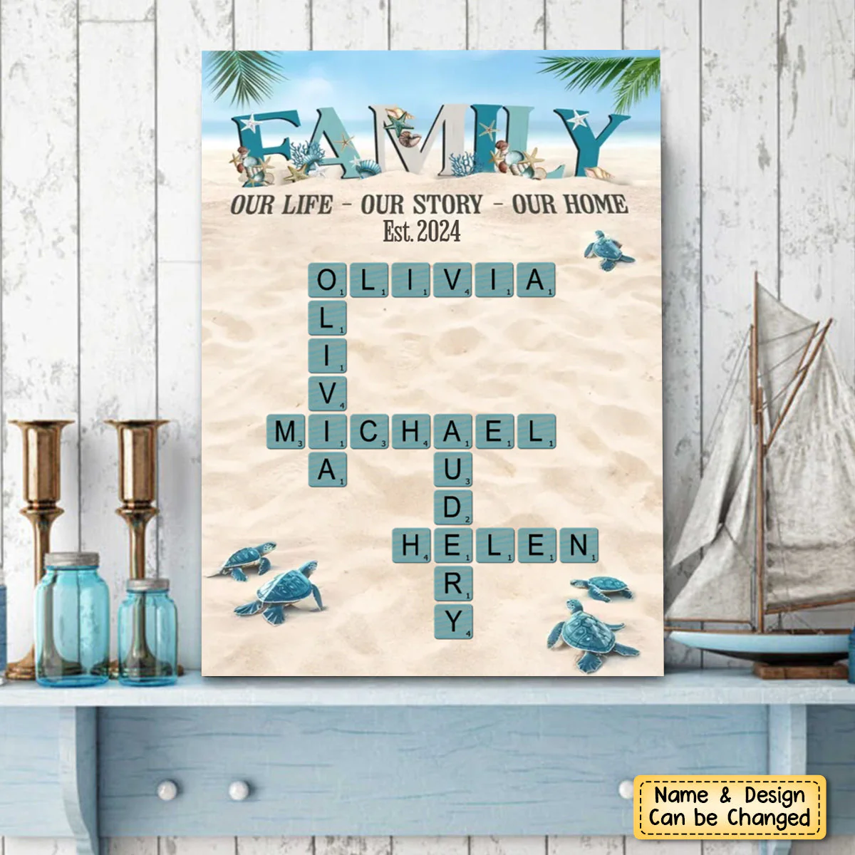 Personalized Family Gift Custom Names Crossword Beach Poster - Image 3