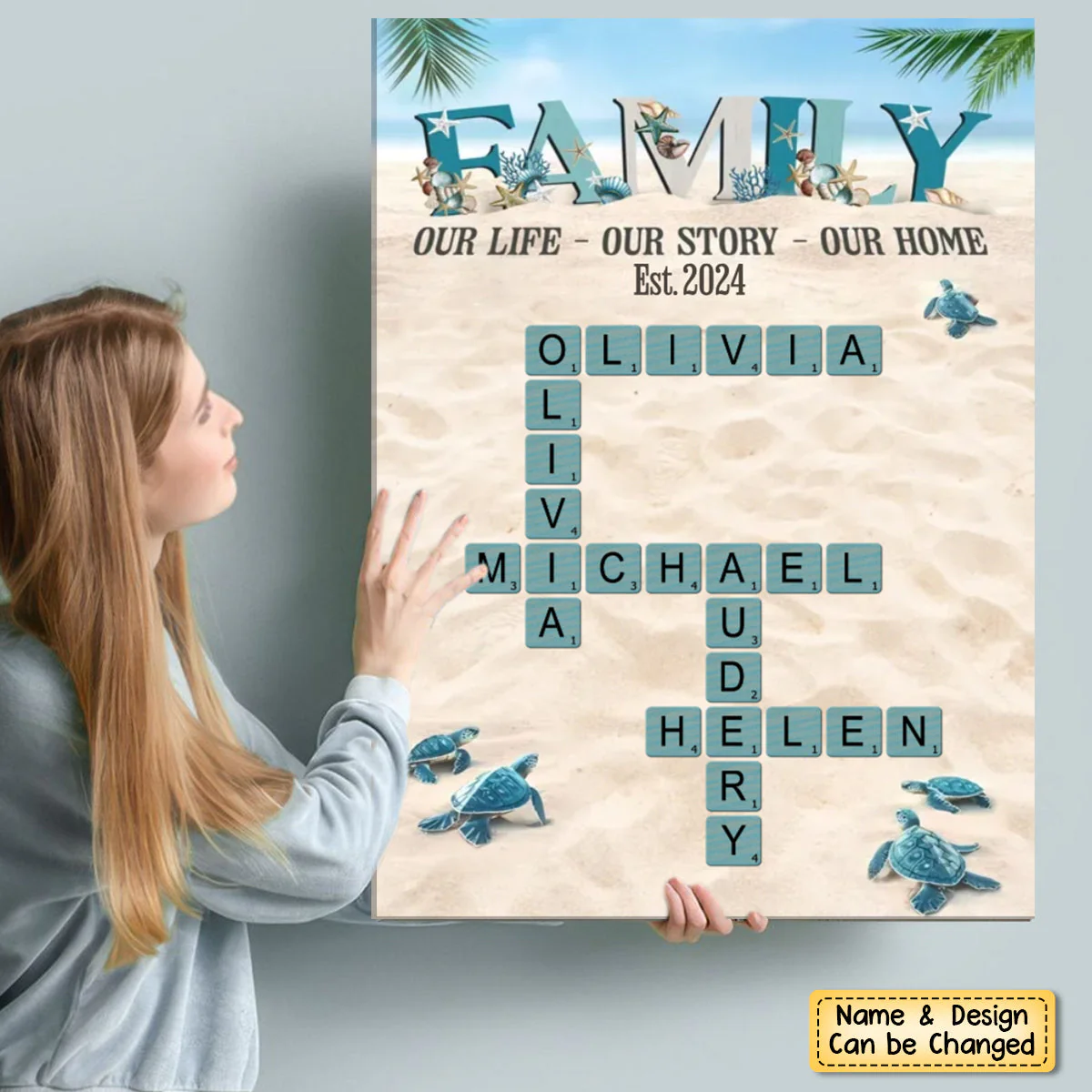 Personalized Family Gift Custom Names Crossword Beach Poster - Image 5