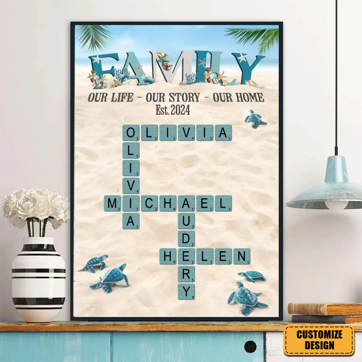 Personalized Family Gift Custom Names Crossword Beach Poster - Image 8