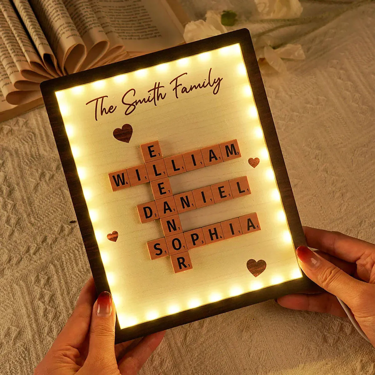 Personalized Family LED Plaque ā 2-Layer Wooden Family Crossword Art ā Deal Gift for Families - Image 2