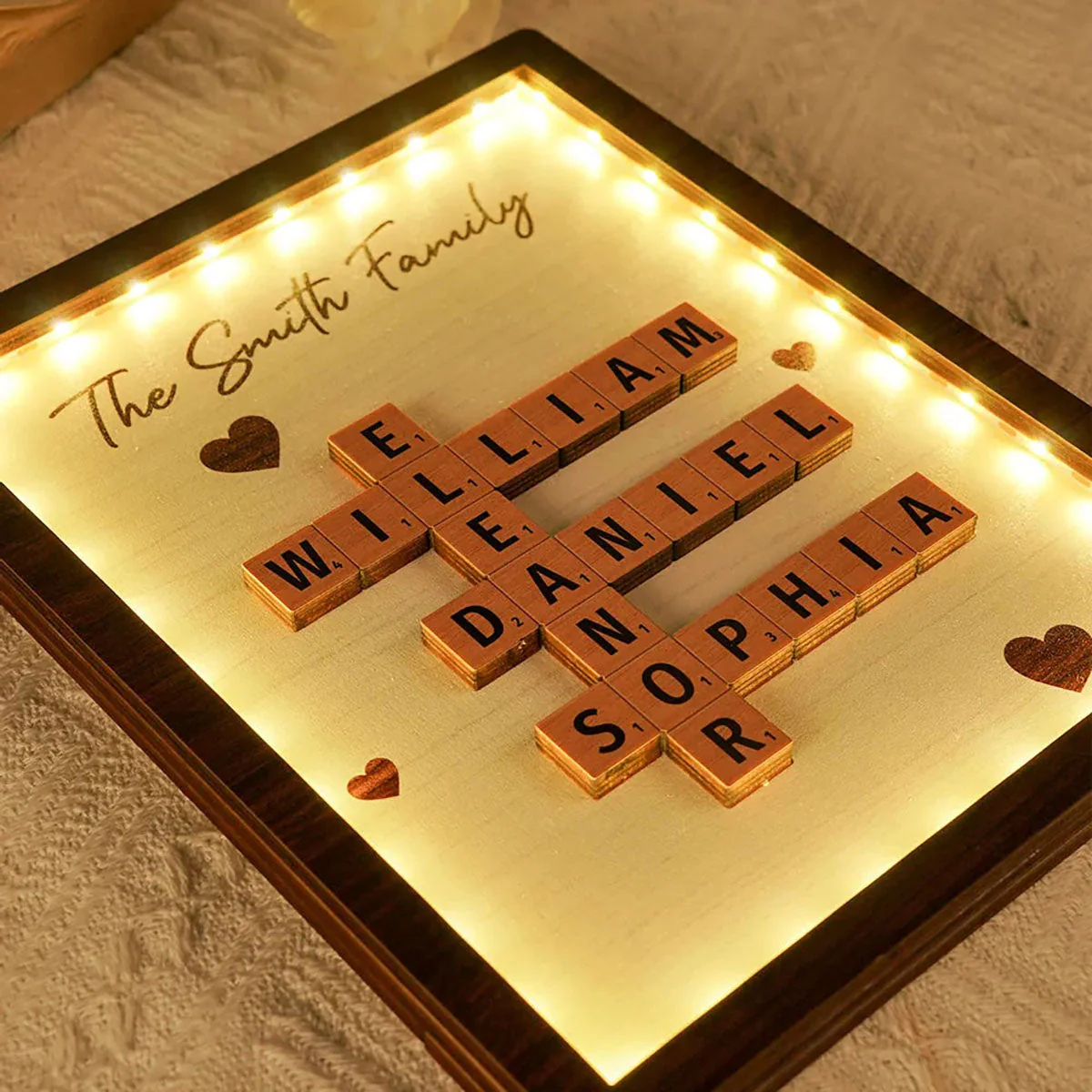 Personalized Family LED Plaque ā 2-Layer Wooden Family Crossword Art ā Deal Gift for Families - Image 7