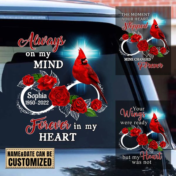 Personalized  Family Loss Cardinal Rose Infinite Love Memorial Decal - Image 2