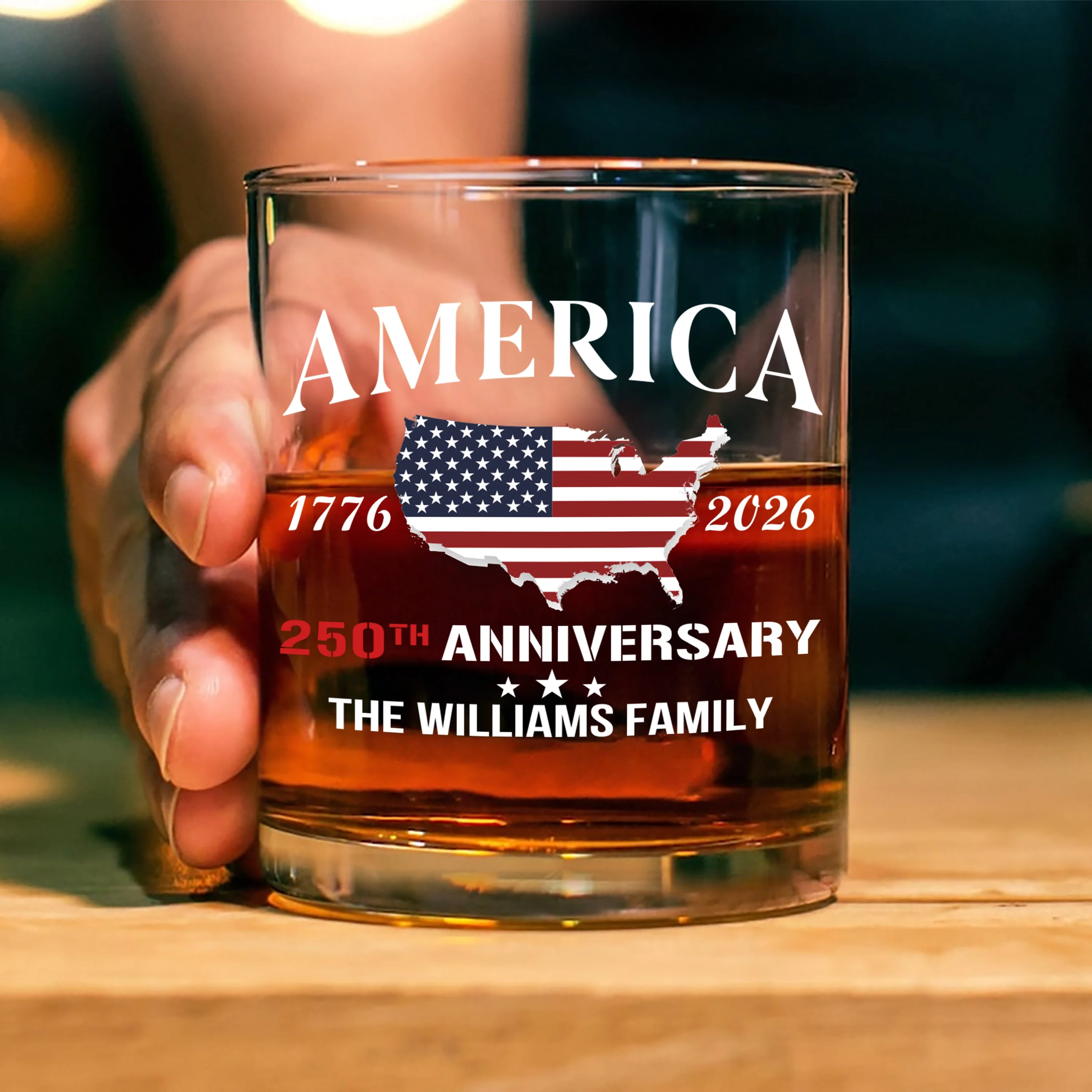 Personalized Family Name America 250th Anniversary Whiskey Glass - Image 2