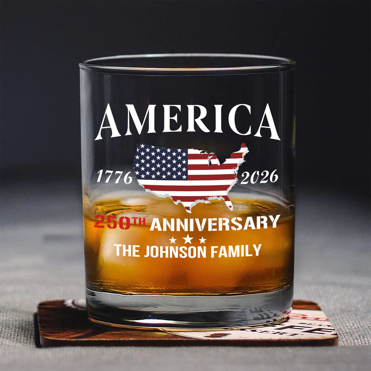 Personalized Family Name America 250th Anniversary Whiskey Glass - Image 3