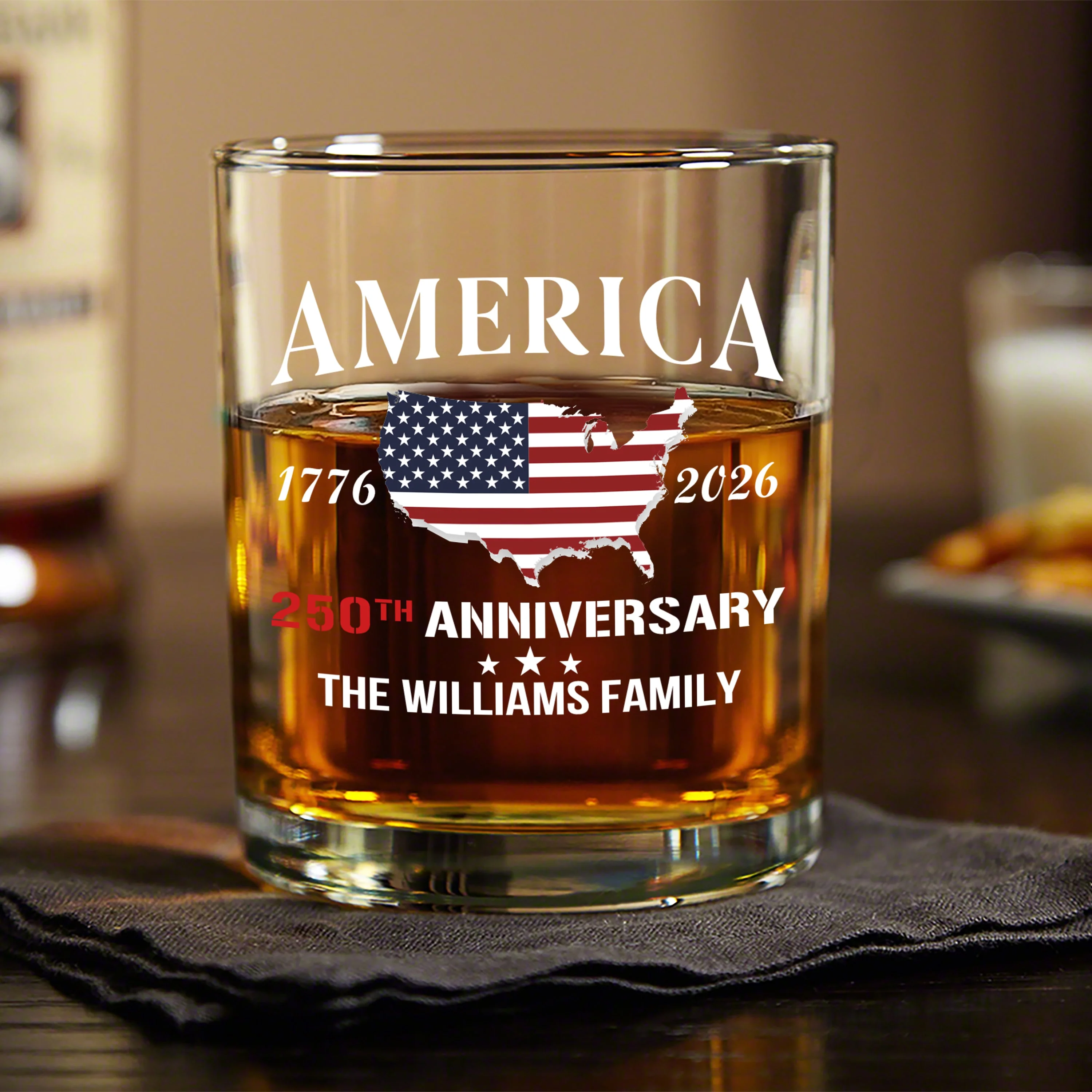 Personalized Family Name America 250th Anniversary Whiskey Glass - Image 4