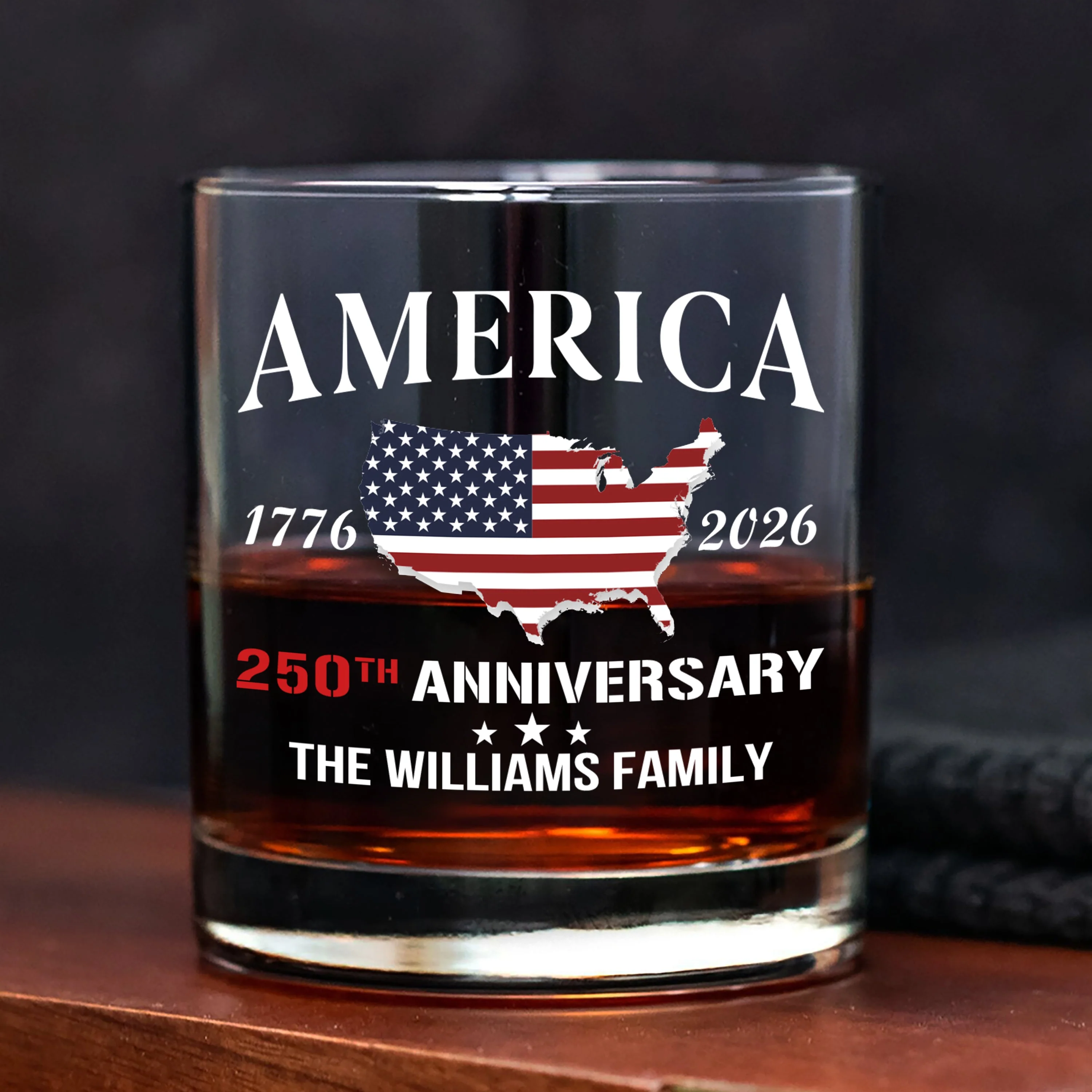Personalized Family Name America 250th Anniversary Whiskey Glass - Image 5