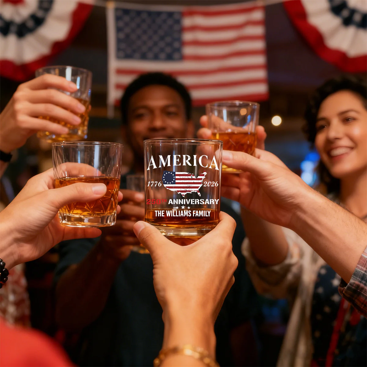 Personalized Family Name America 250th Anniversary Whiskey Glass - Image 6
