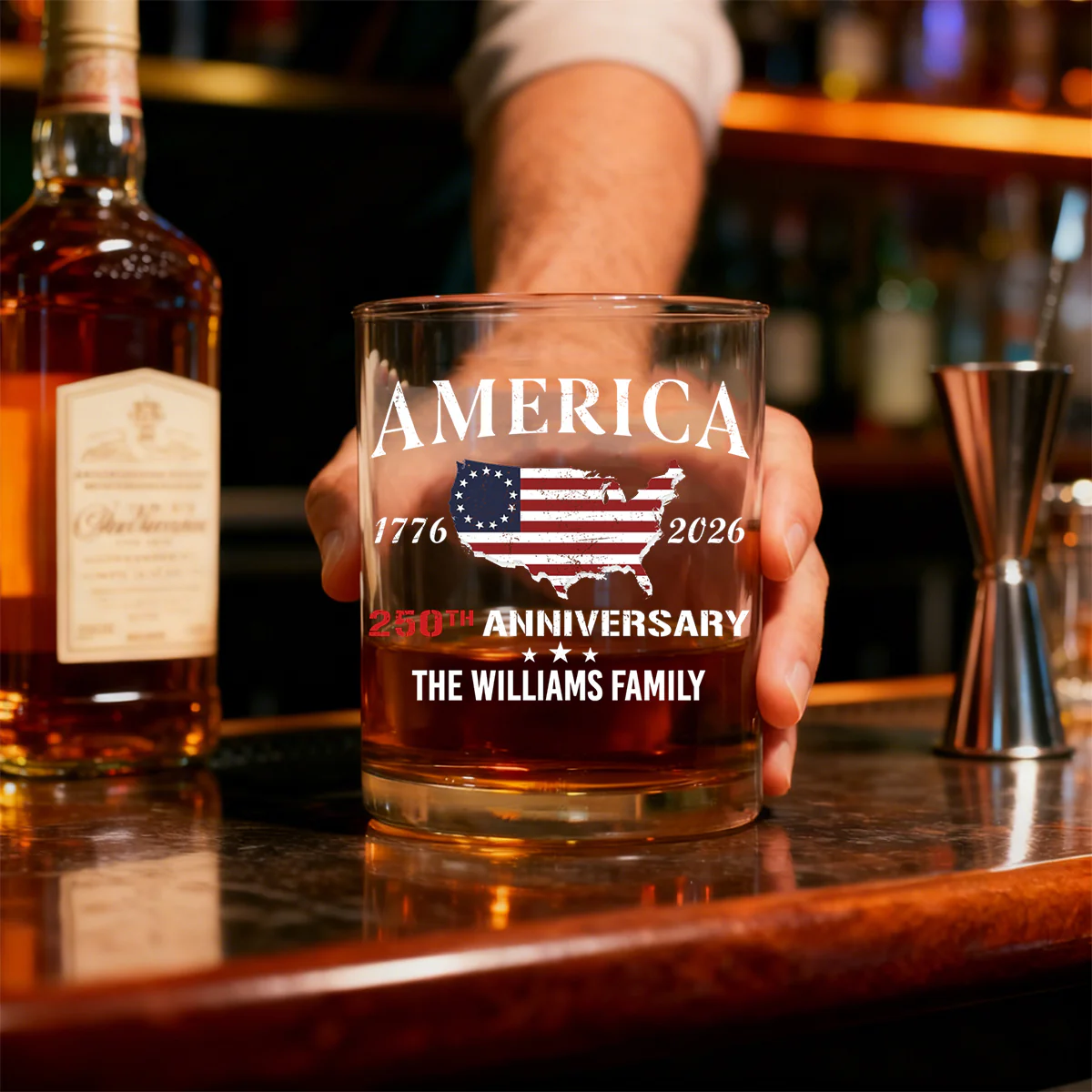 Personalized Family Name America 250th Anniversary Whiskey Glass - Image 7