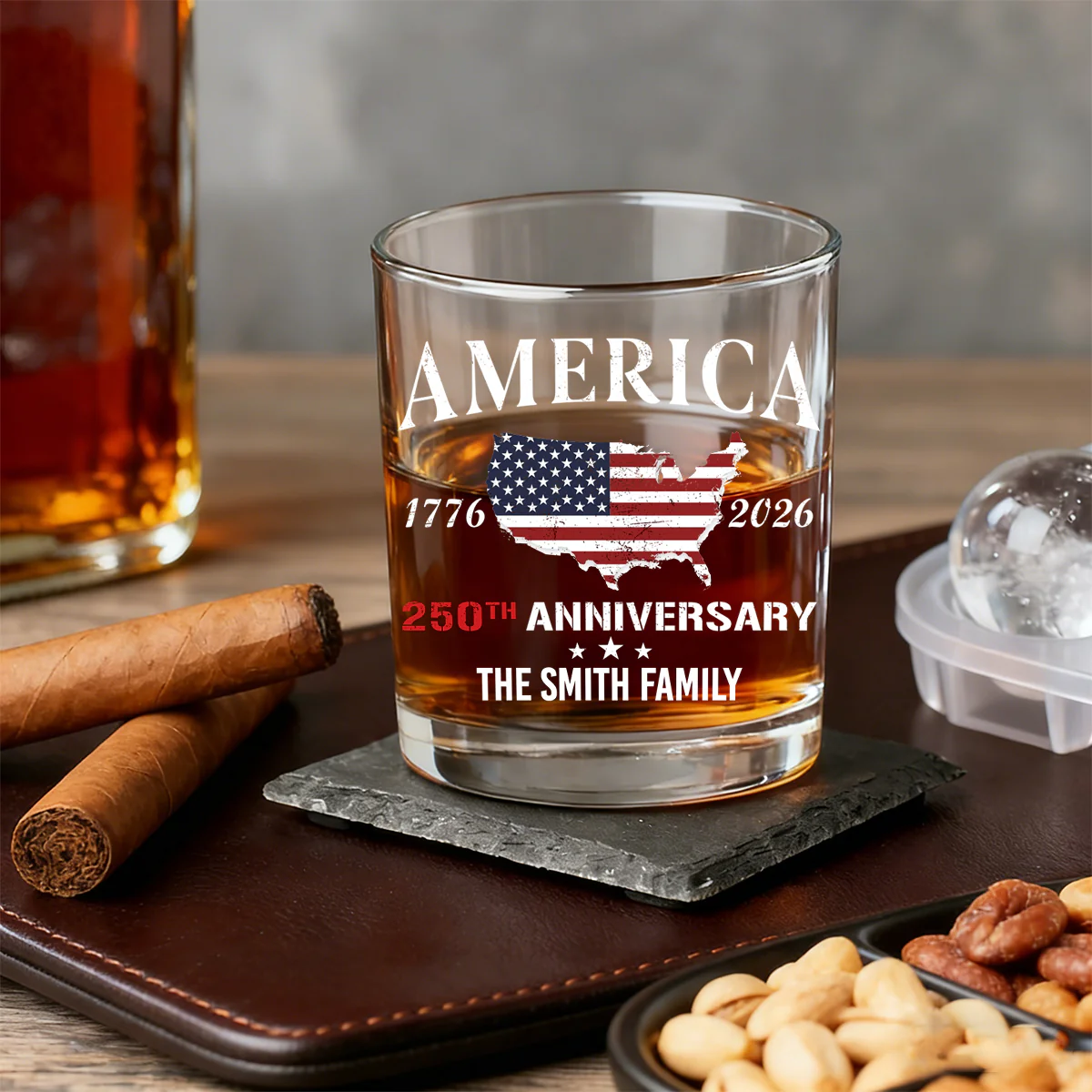 Personalized Family Name America 250th Anniversary Whiskey Glass - Image 8