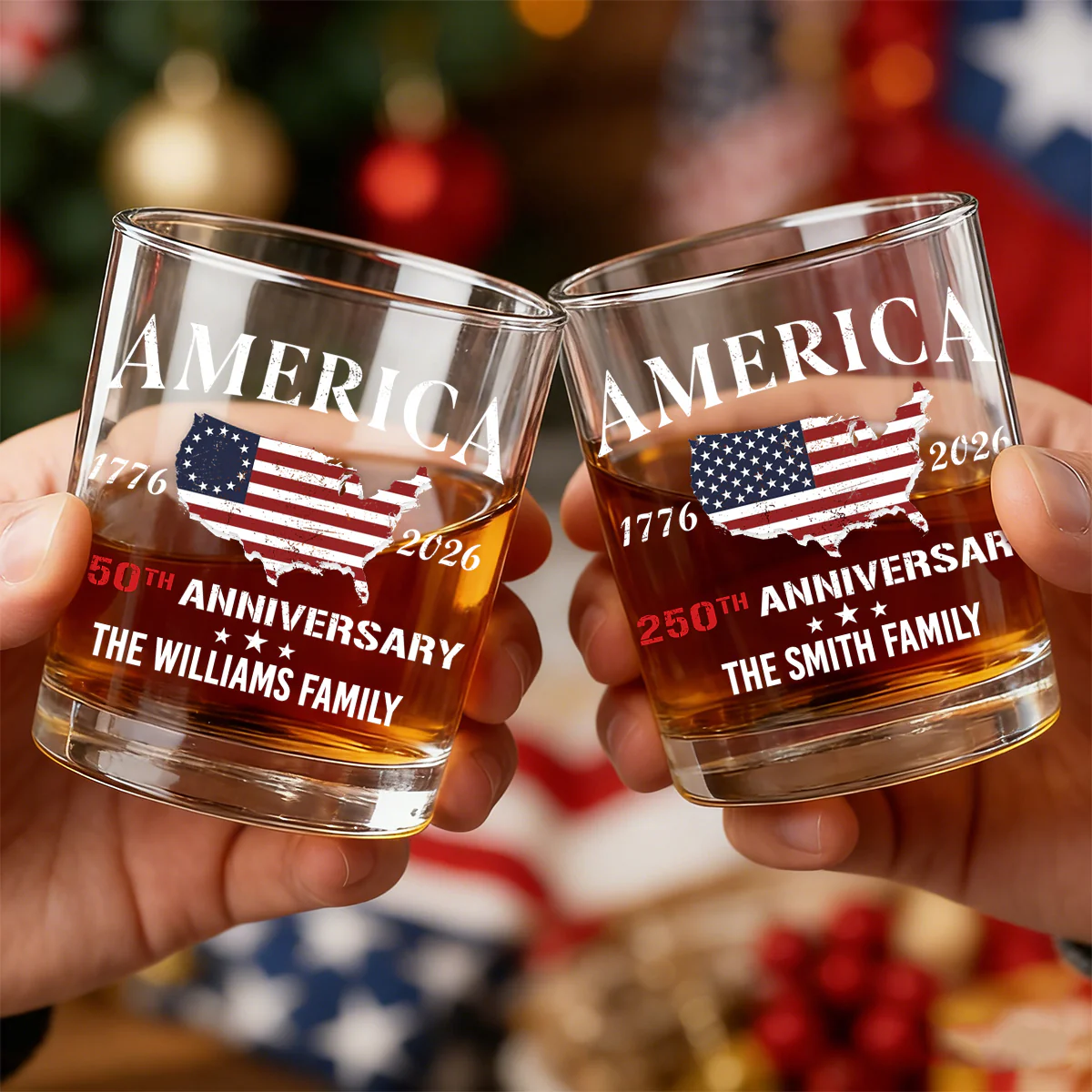 Personalized Family Name America 250th Anniversary Whiskey Glass - Image 9