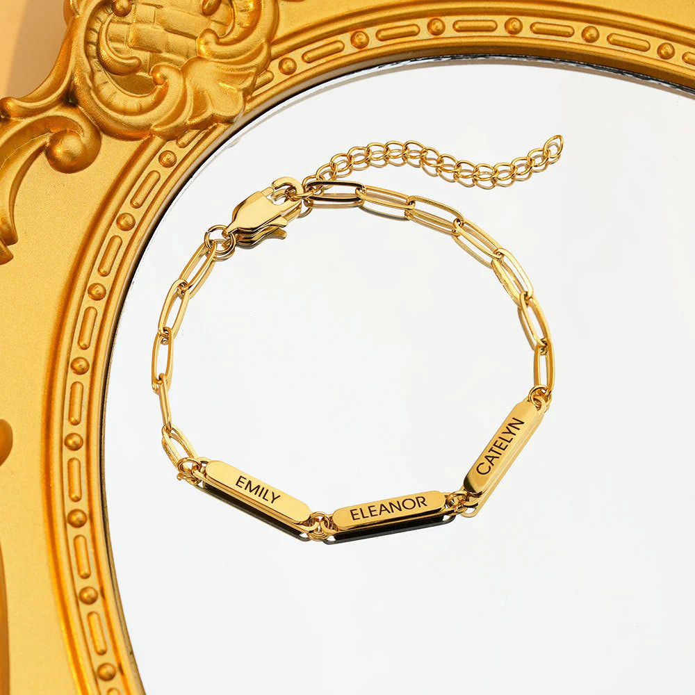 Personalized Family Name Bar Bracelet Engraved Charm with a Dainty Paperclip Chain - Image 4