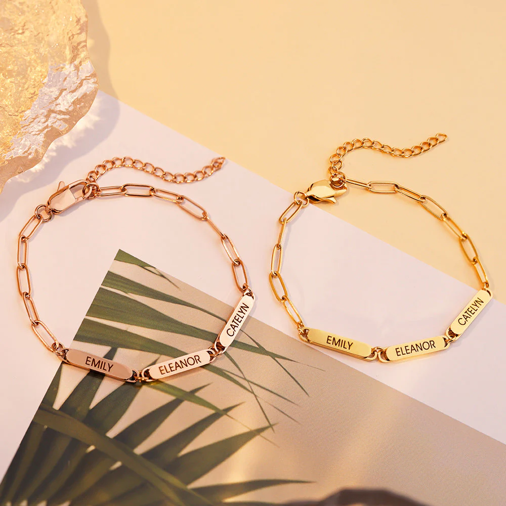 Personalized Family Name Bar Bracelet Engraved Charm with a Dainty Paperclip Chain - Image 6