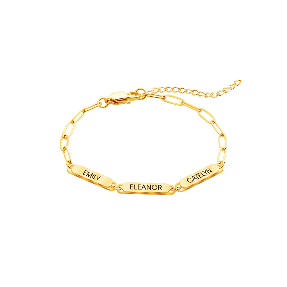 Personalized Family Name Bar Bracelet Engraved Charm with a Dainty Paperclip Chain - Image 7