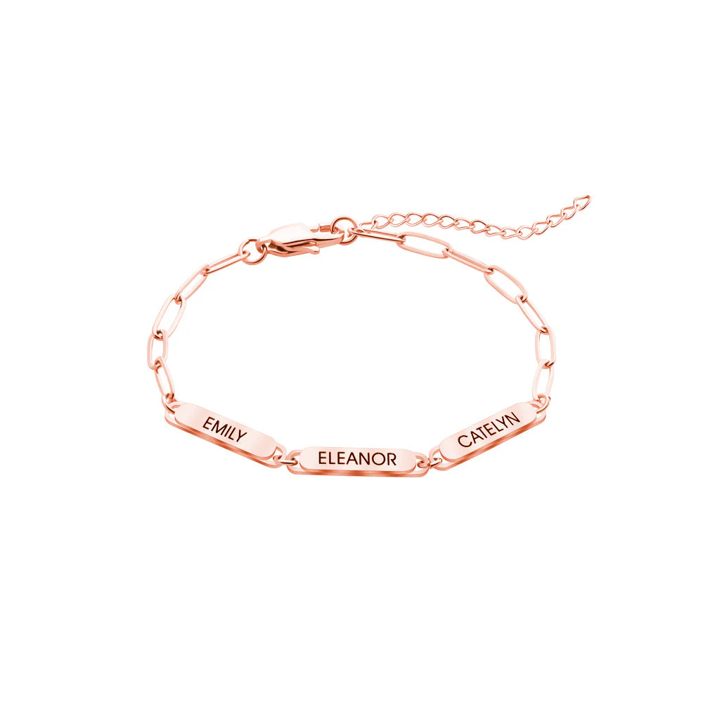 Personalized Family Name Bar Bracelet Engraved Charm with a Dainty Paperclip Chain - Image 8