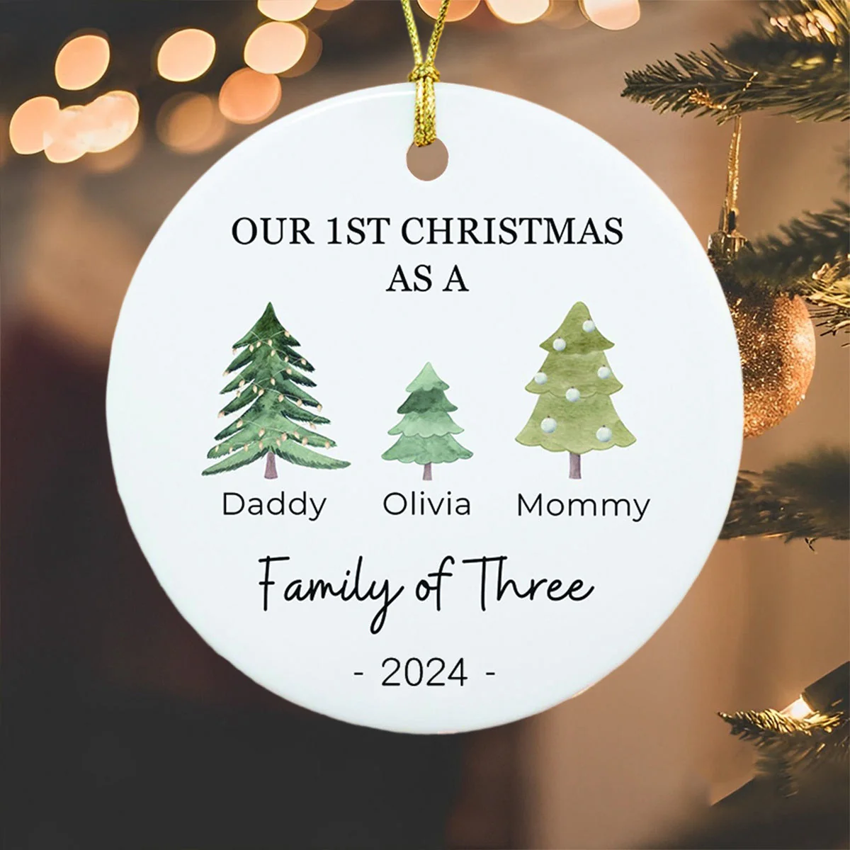 Personalized Family of Three Baby's First Christmas Ceramic Ornament - Image 9