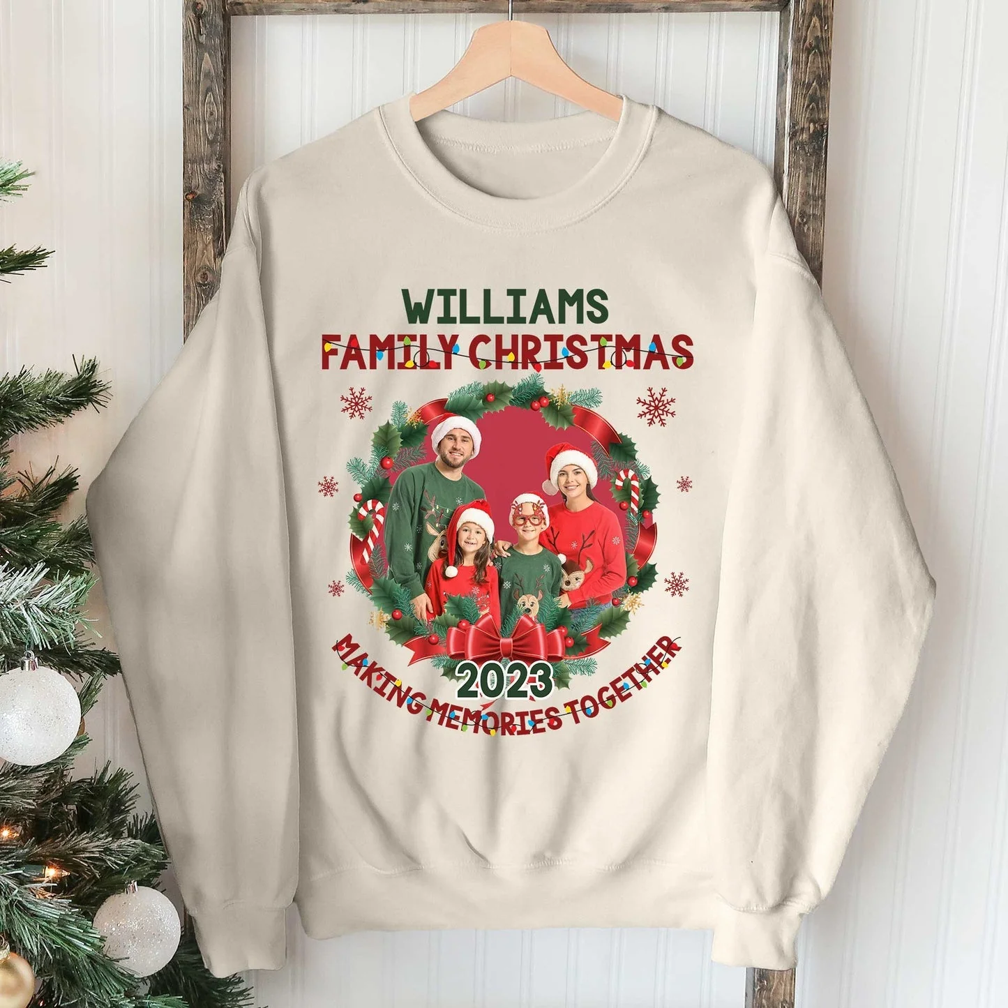 Personalized Family Photo 2023 Christmas Sweatshirt - Image 2