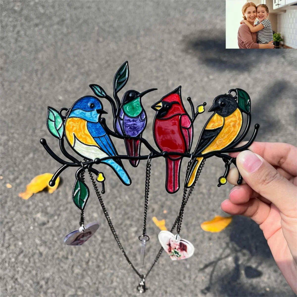 Personalized Family Photo Birds Colorful Window Pendant - Image 2