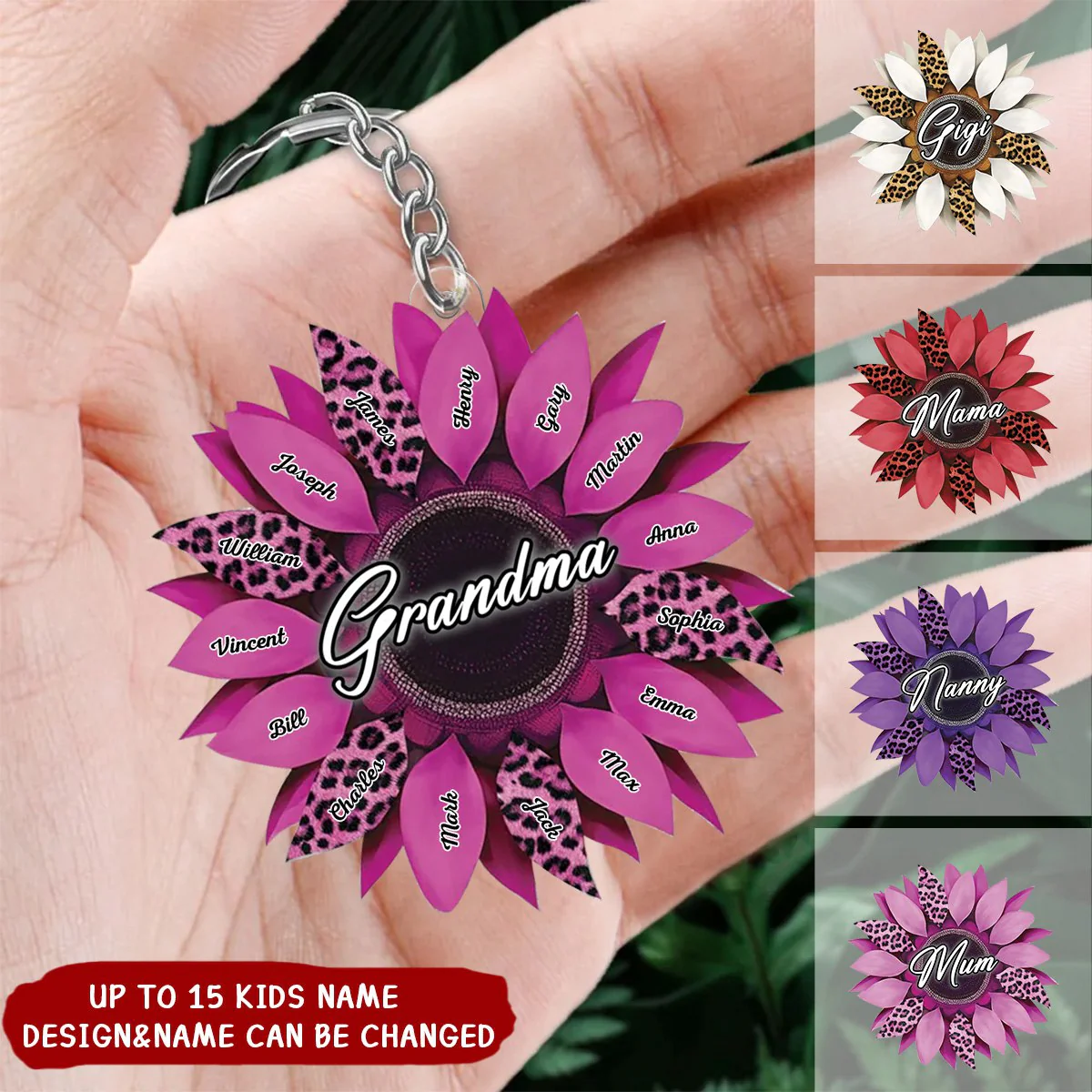Personalized Family Sunflower Acrylic Keychain - Image 2