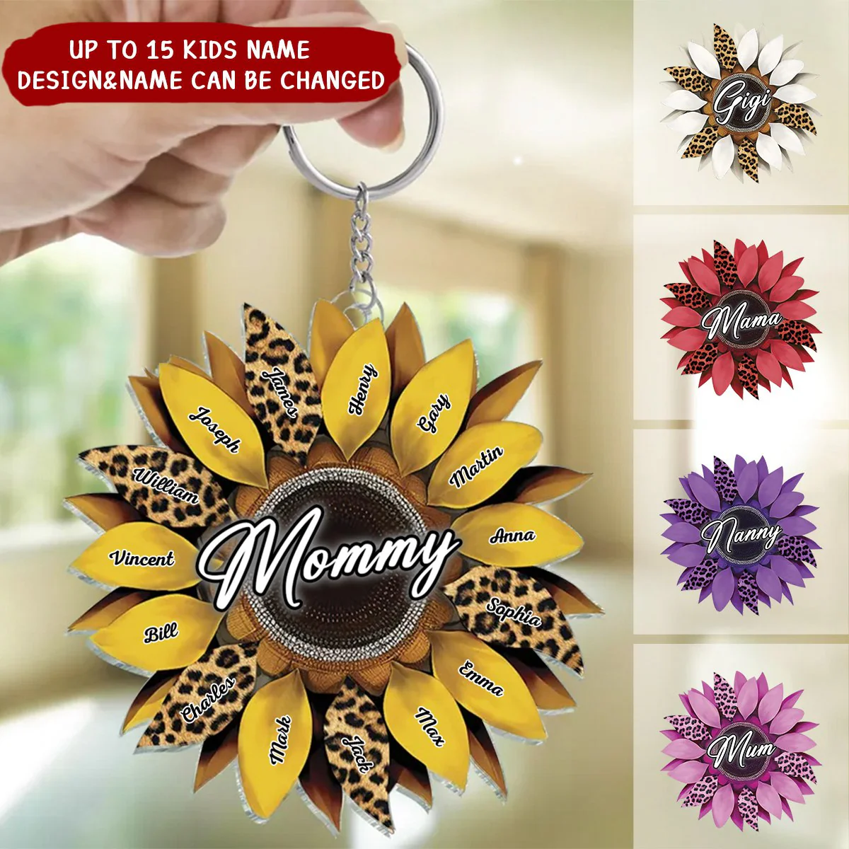 Personalized Family Sunflower Acrylic Keychain - Image 3
