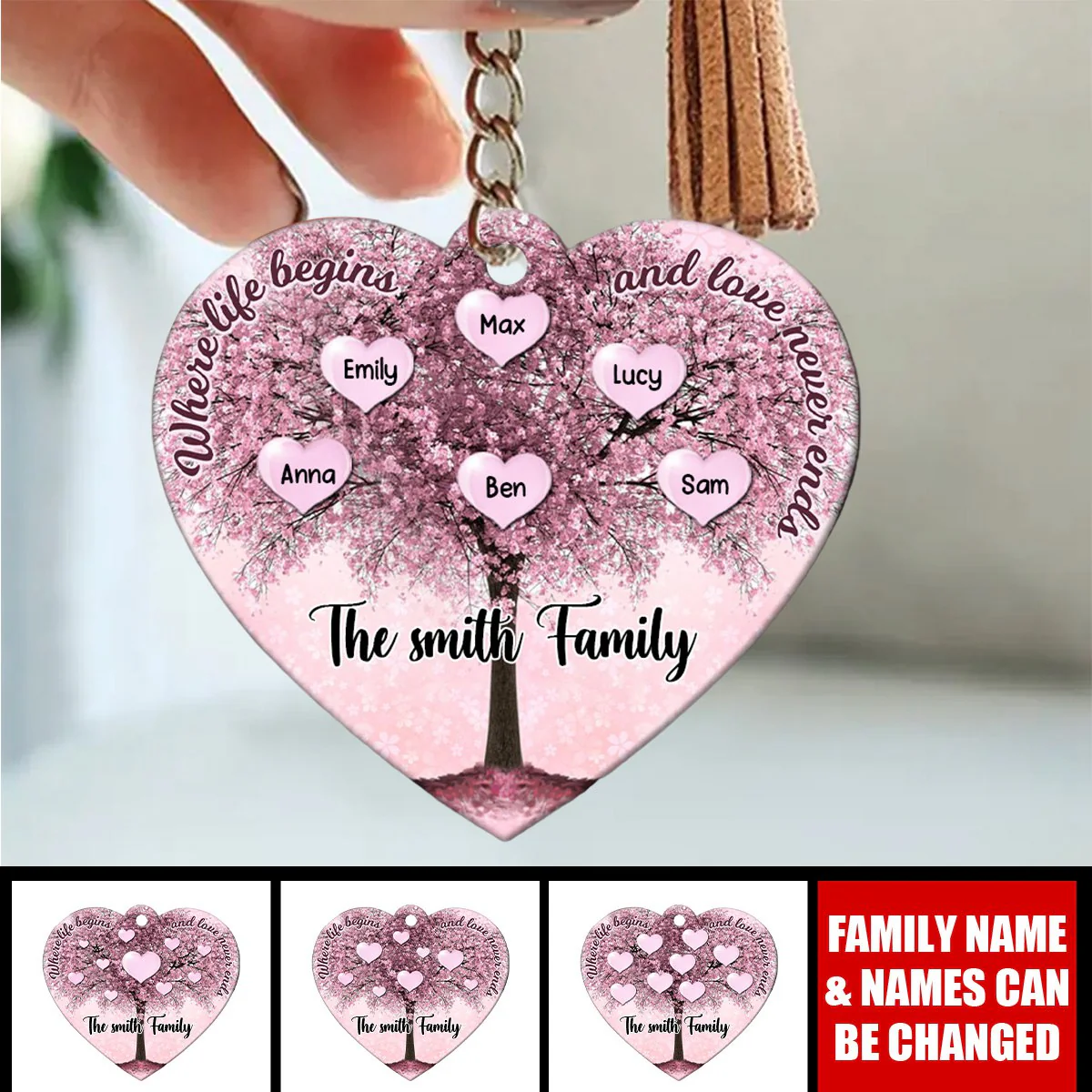 Personalized Family Tree Acrylic Keychain - Where Life Begins & Love Never Ends - Image 2