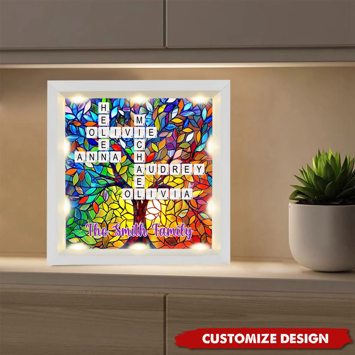 Personalized Rainbow Family Tree Name Crossword Shadow Light Box - Image 10