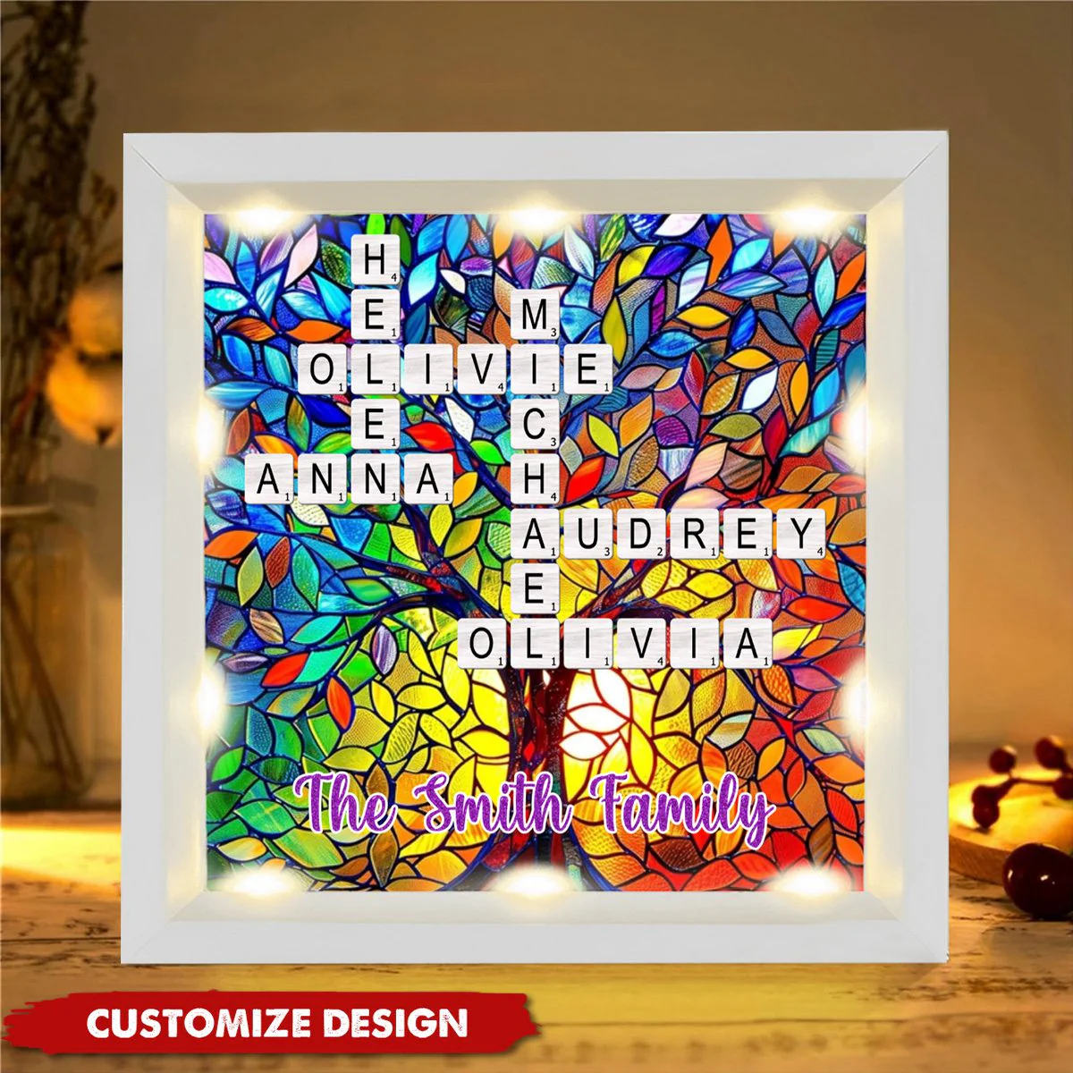Personalized Rainbow Family Tree Name Crossword Shadow Light Box - Image 2