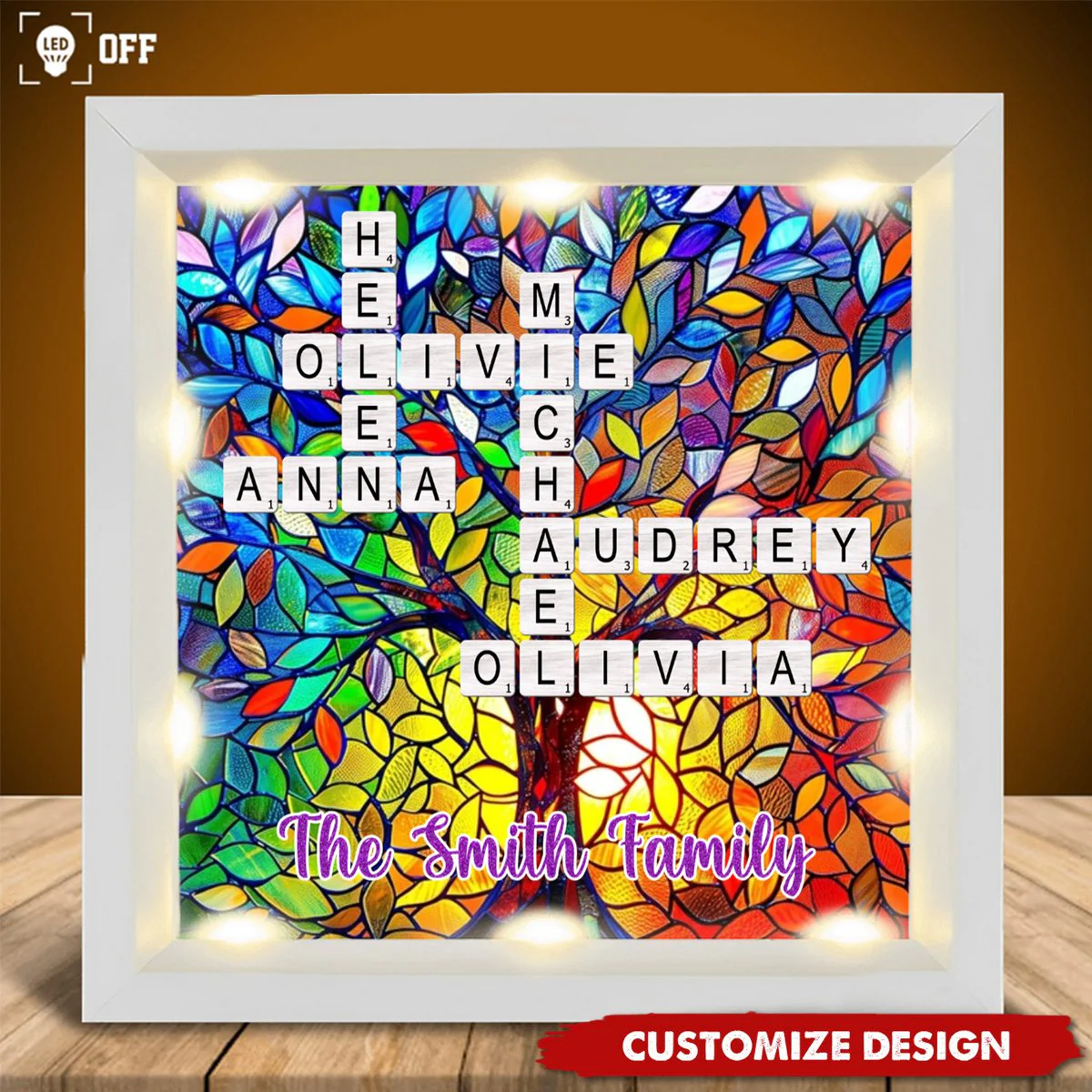 Personalized Rainbow Family Tree Name Crossword Shadow Light Box - Image 3
