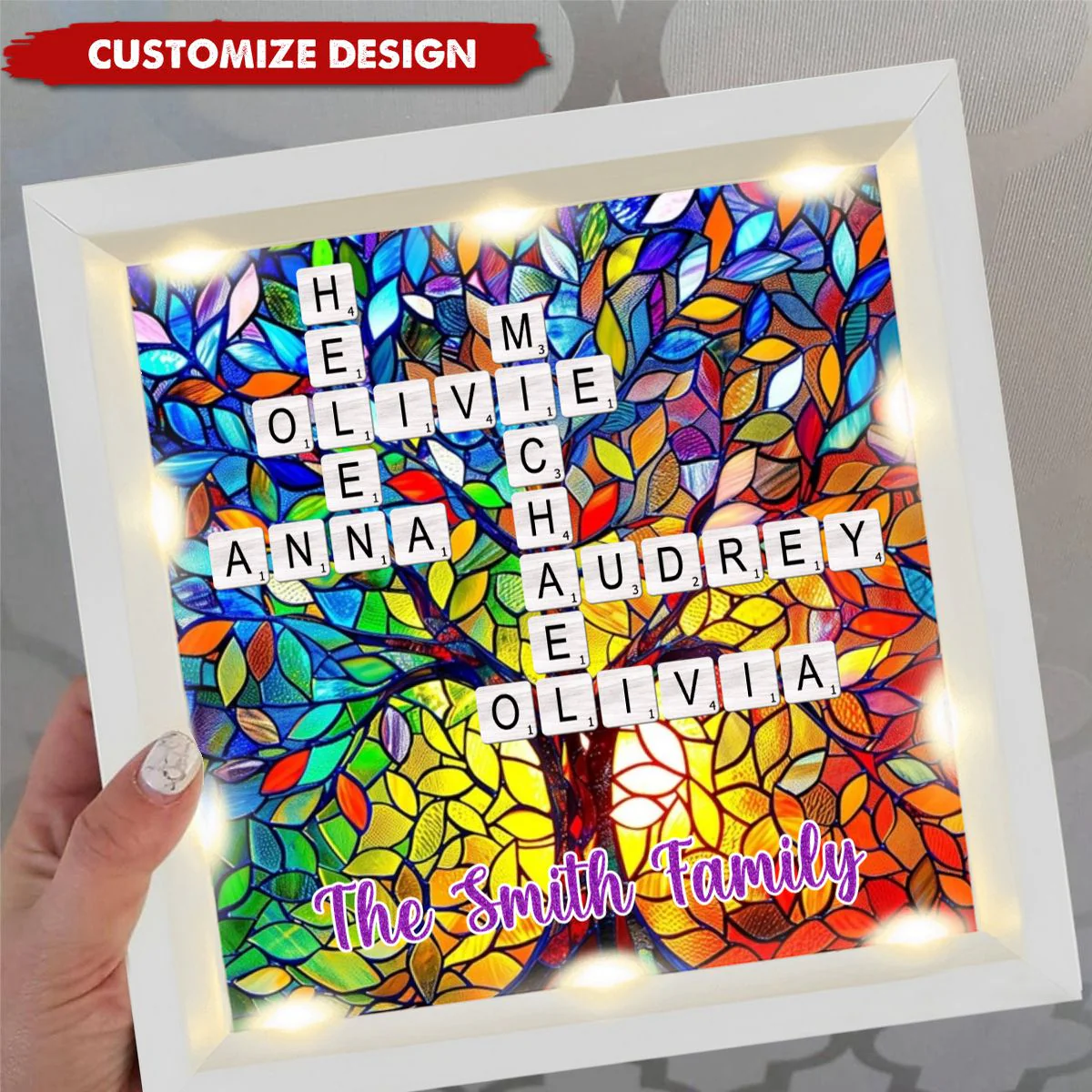 Personalized Rainbow Family Tree Name Crossword Shadow Light Box - Image 4