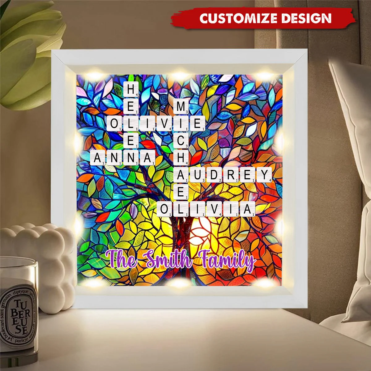 Personalized Rainbow Family Tree Name Crossword Shadow Light Box - Image 5