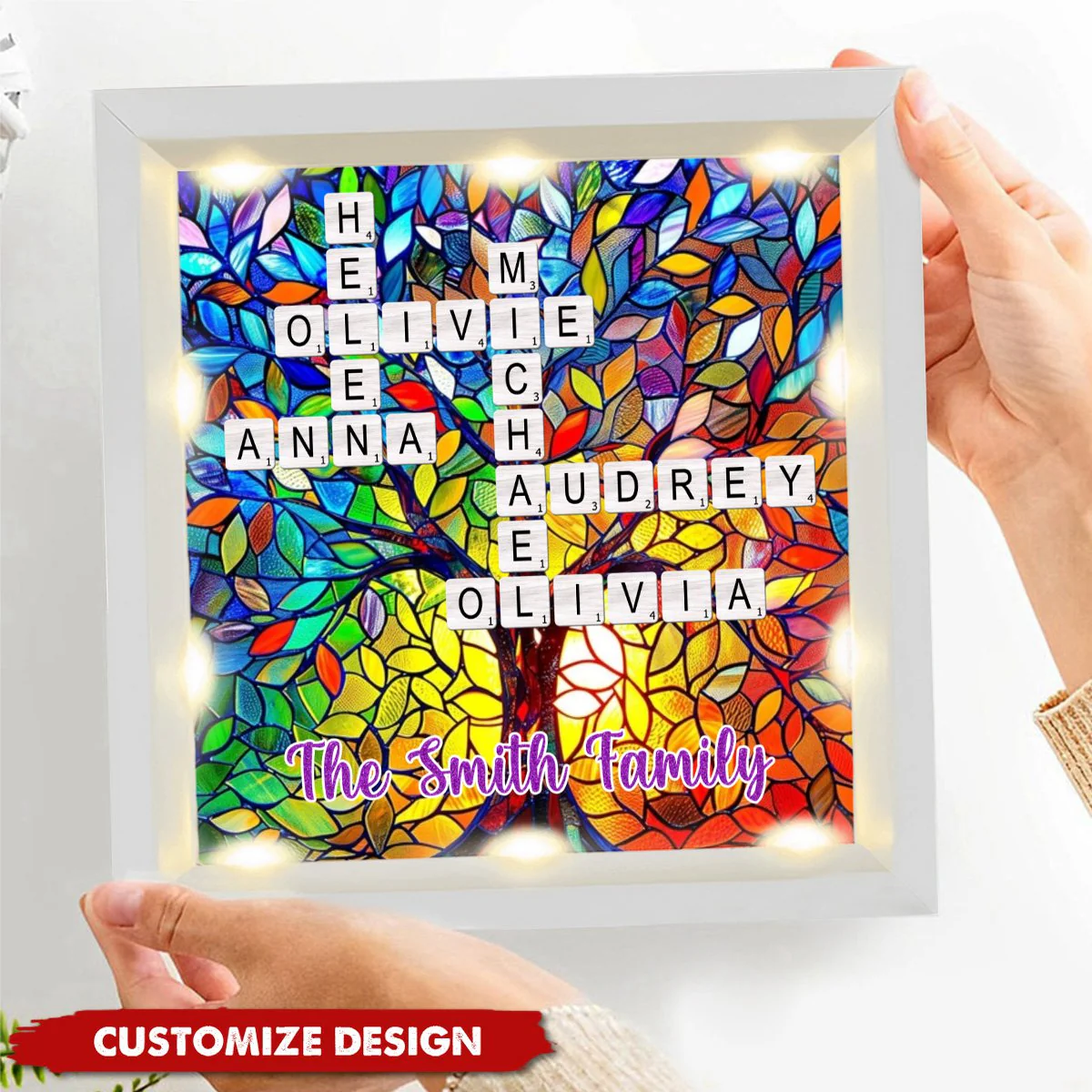 Personalized Rainbow Family Tree Name Crossword Shadow Light Box - Image 6