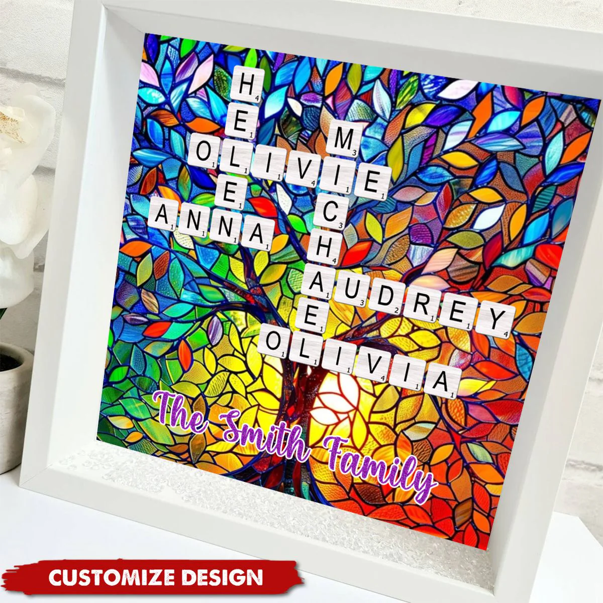 Personalized Rainbow Family Tree Name Crossword Shadow Light Box - Image 7