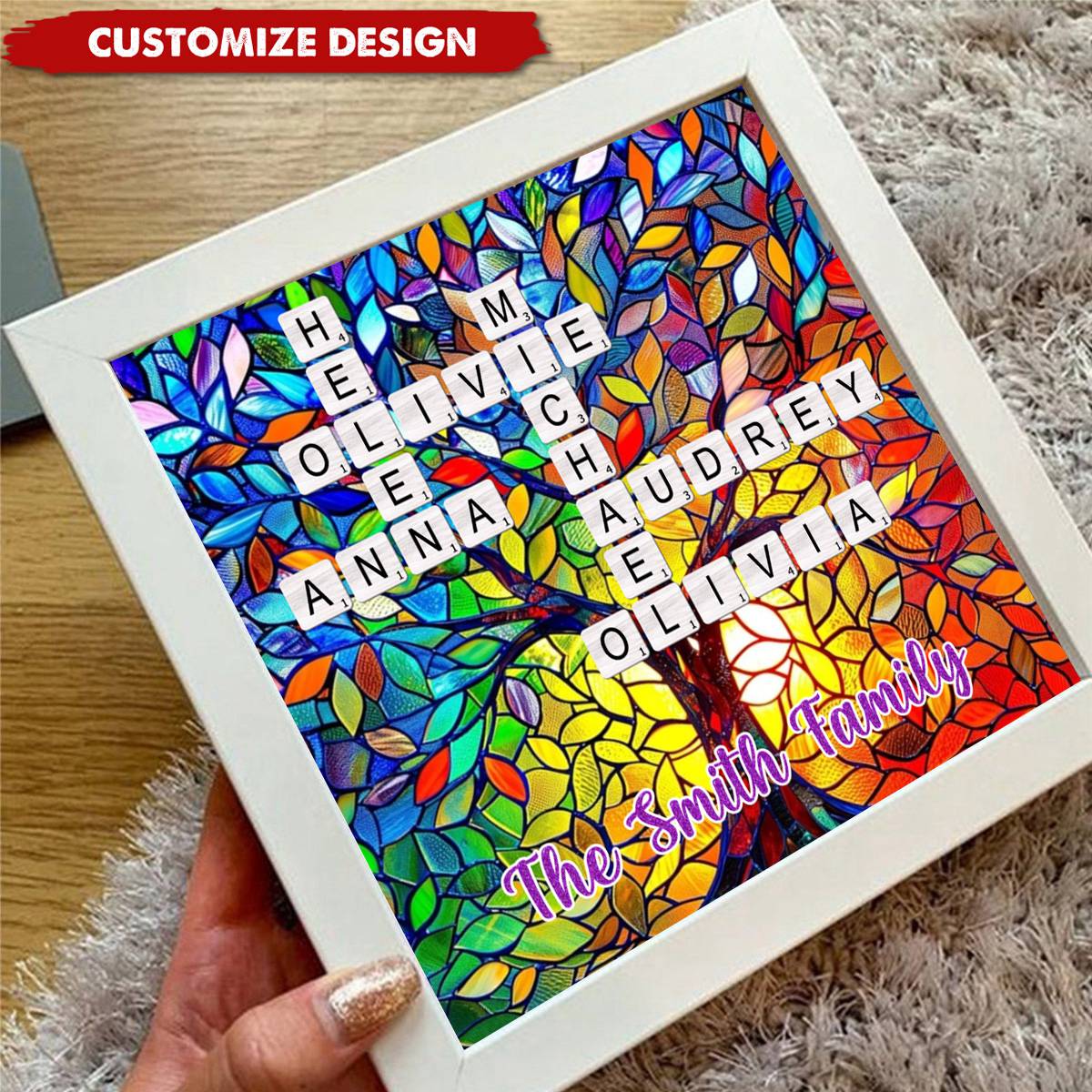 Personalized Rainbow Family Tree Name Crossword Shadow Light Box - Image 8