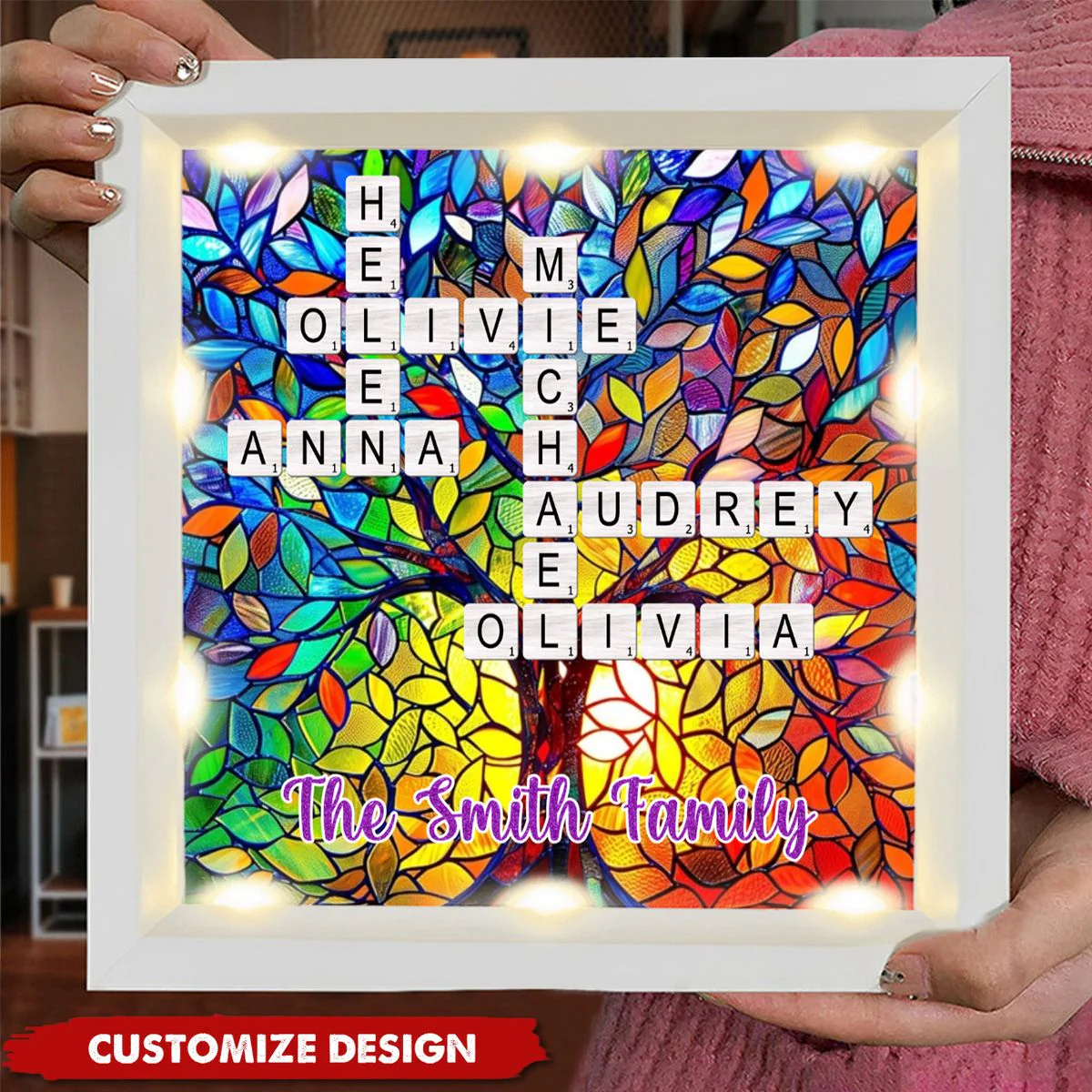 Personalized Rainbow Family Tree Name Crossword Shadow Light Box - Image 9