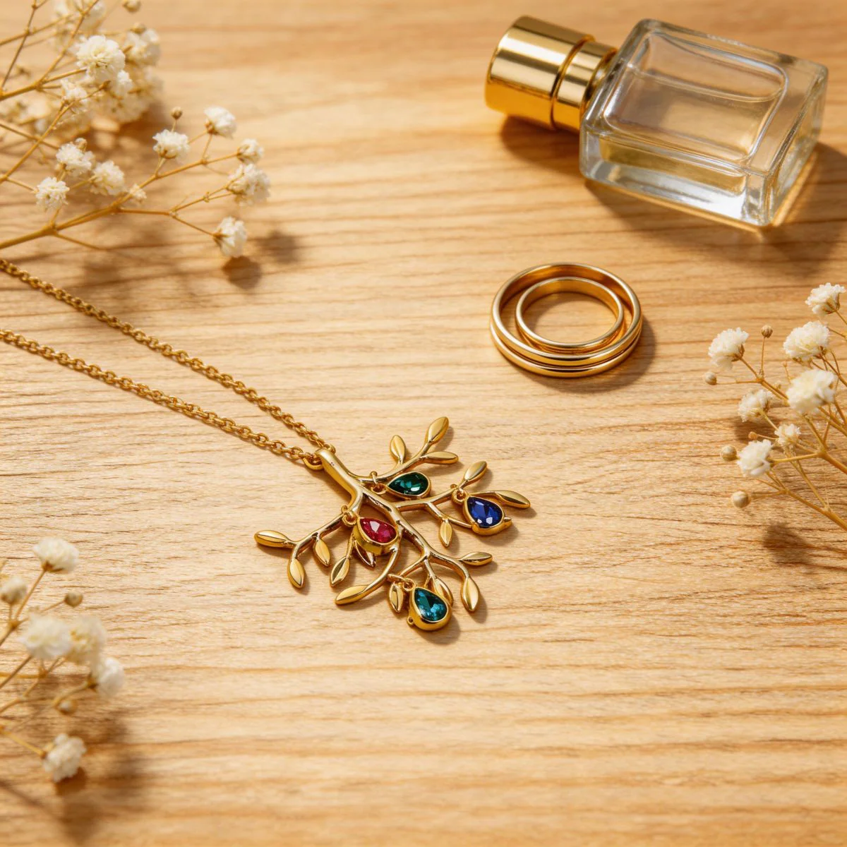 Personalized Family Tree Necklace: Initial Leaf Charms, Birthstone Jewelry - Image 7