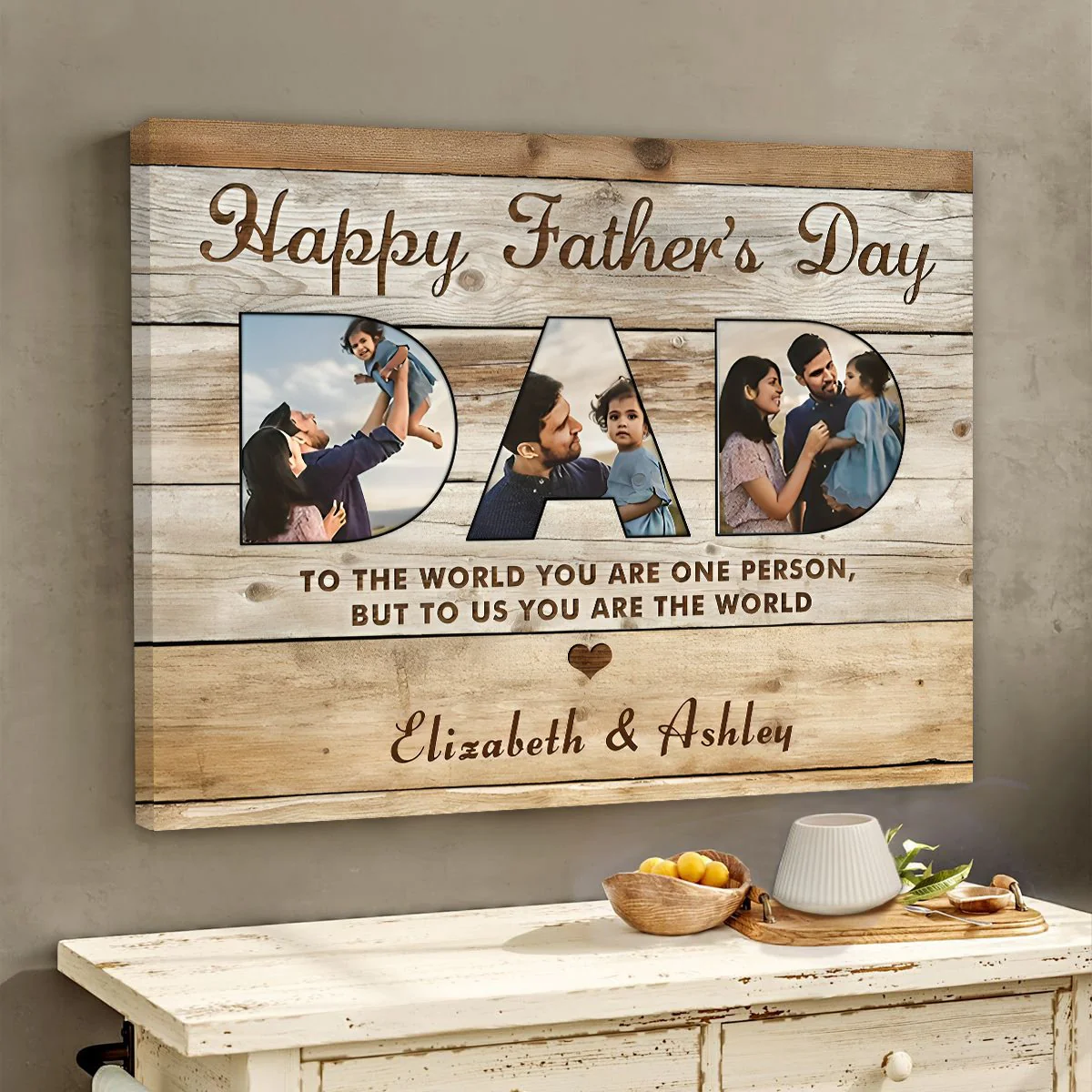 Personalized Father’s Day Gift - Dad You Are The World - Custom Photo Collage Canvas Poster - Image 2