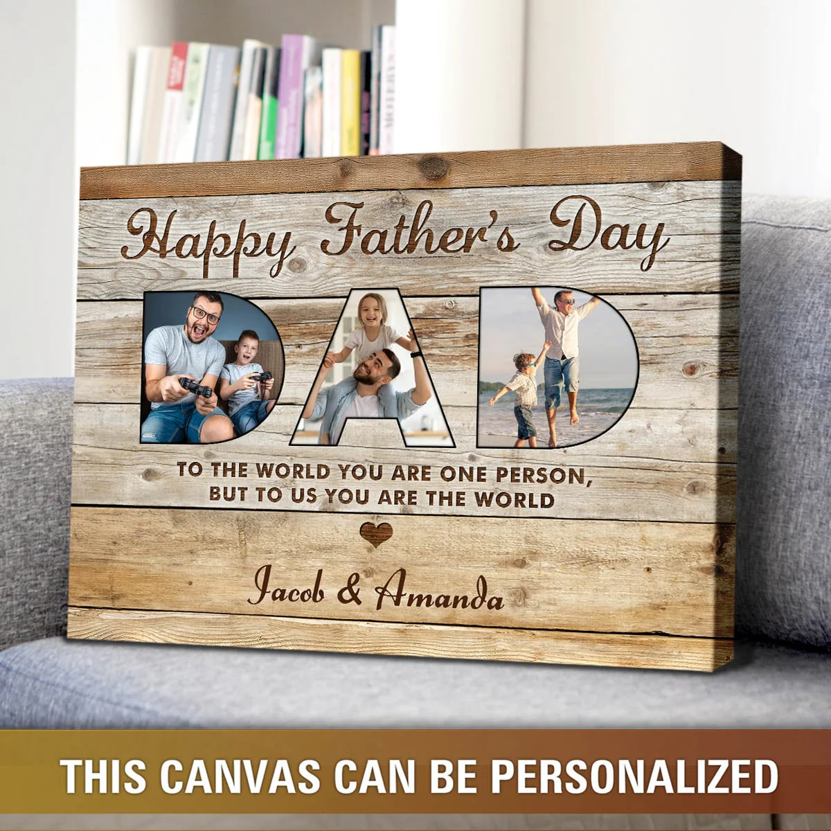 Personalized Father’s Day Gift - Dad You Are The World - Custom Photo Collage Canvas Poster - Image 3