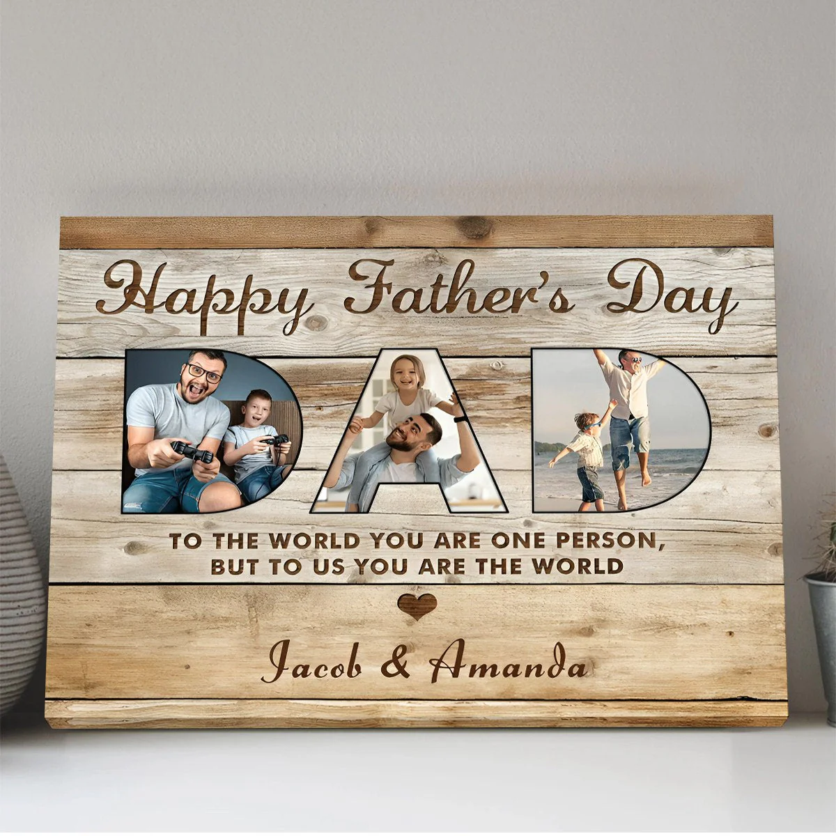 Personalized Father’s Day Gift - Dad You Are The World - Custom Photo Collage Canvas Poster - Image 4