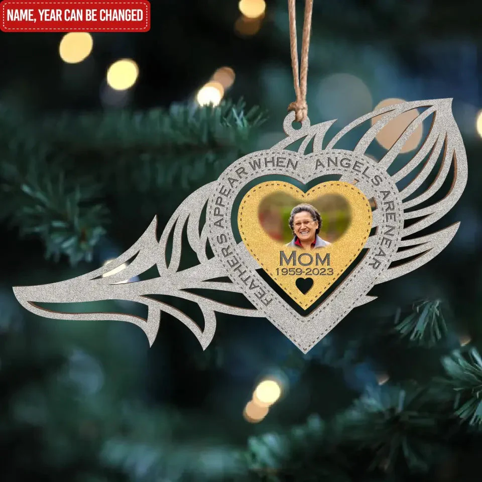 Personalized Feathers Appear When Angels Are Near Christmas Memorial Ornament - Image 3