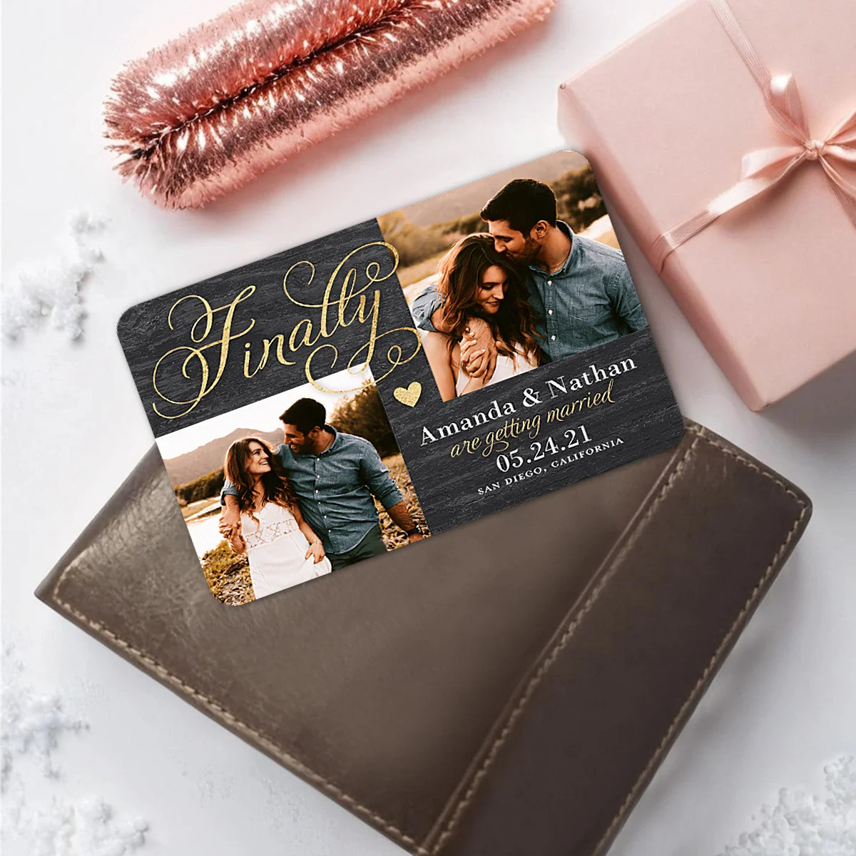 Personalized Finally We are getting married Couple Metal Wallet Card - Image 2