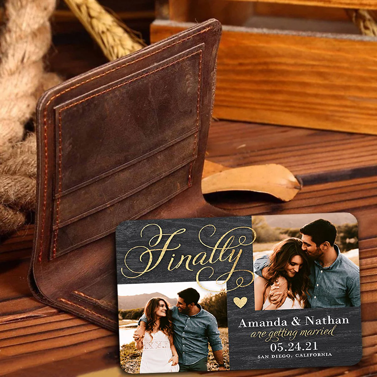 Personalized Finally We are getting married Couple Metal Wallet Card - Image 3