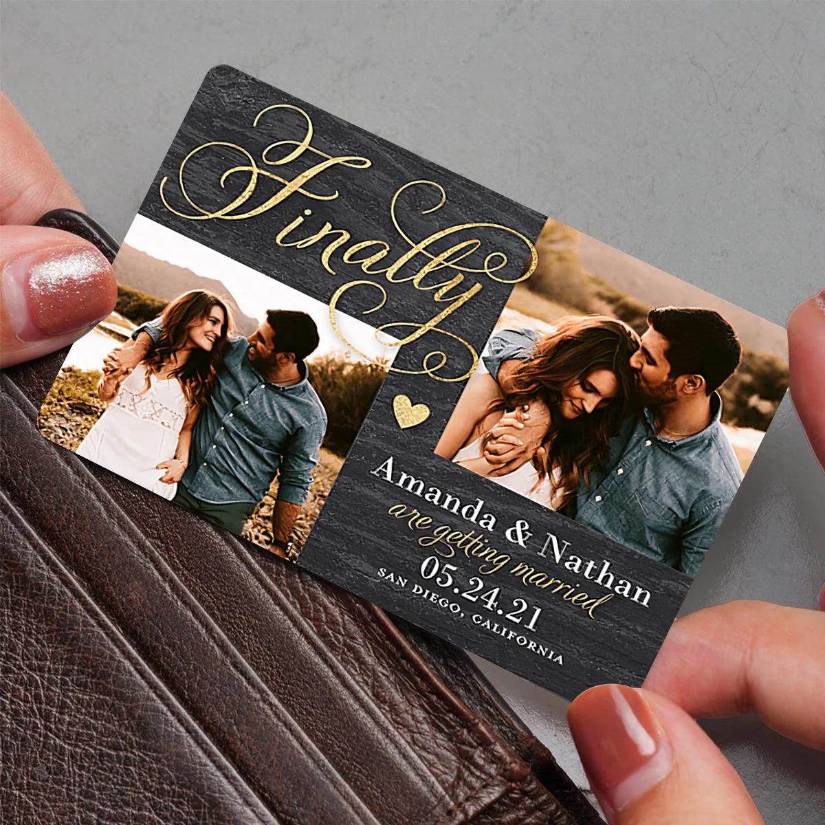 Personalized Finally We are getting married Couple Metal Wallet Card - Image 4