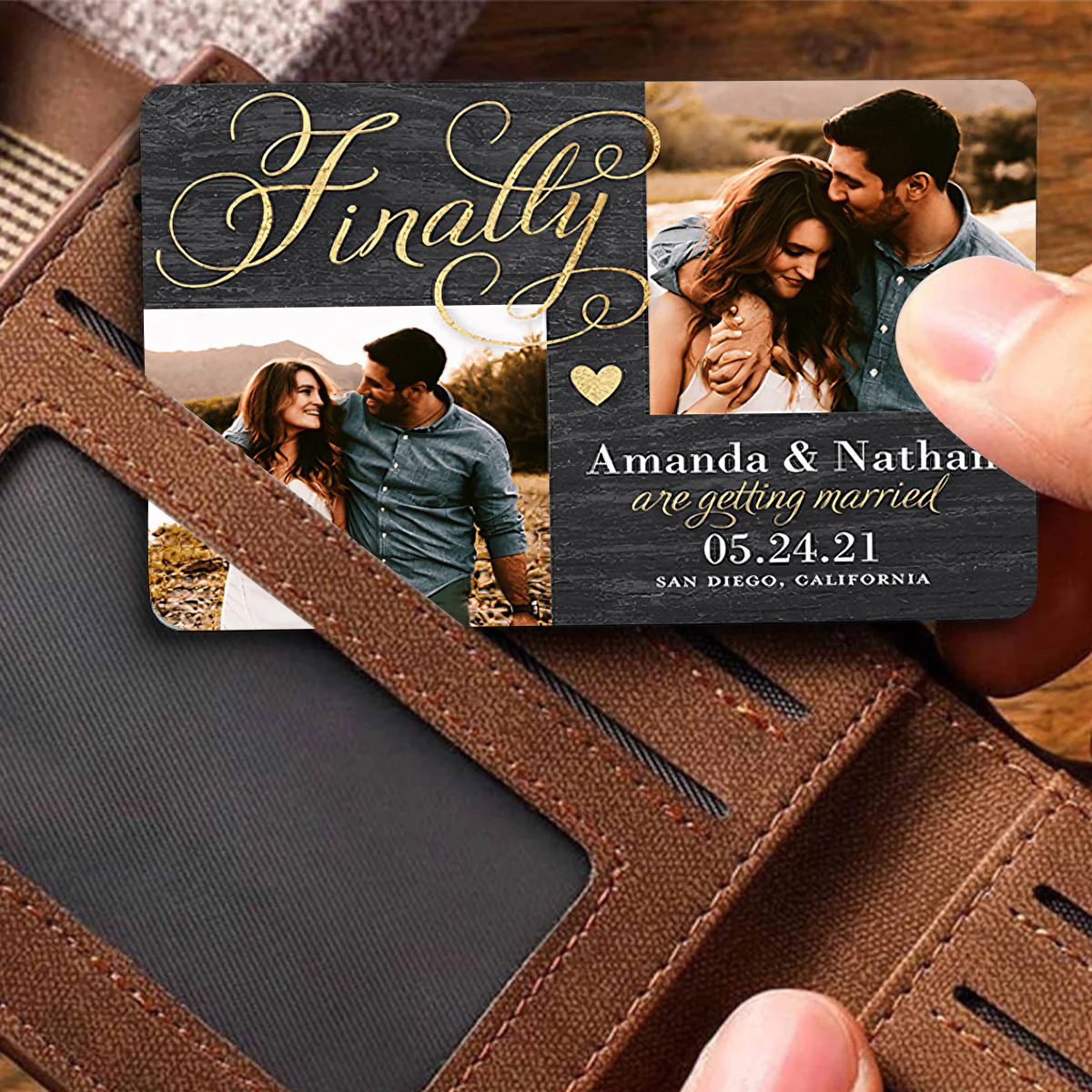 Personalized Finally We are getting married Couple Metal Wallet Card - Image 5