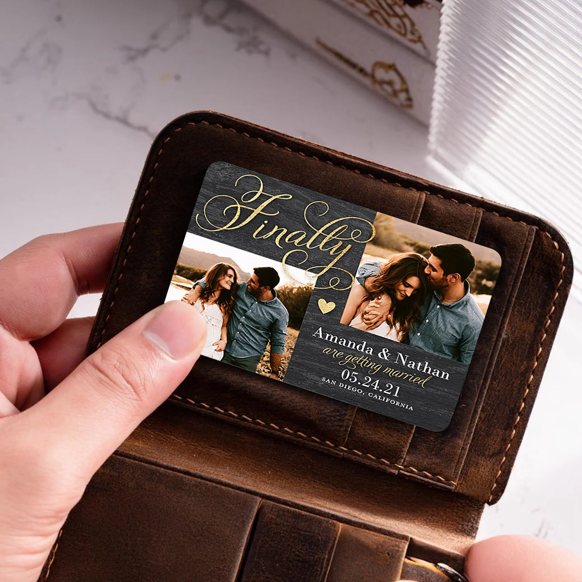 Personalized Finally We are getting married Couple Metal Wallet Card - Image 6